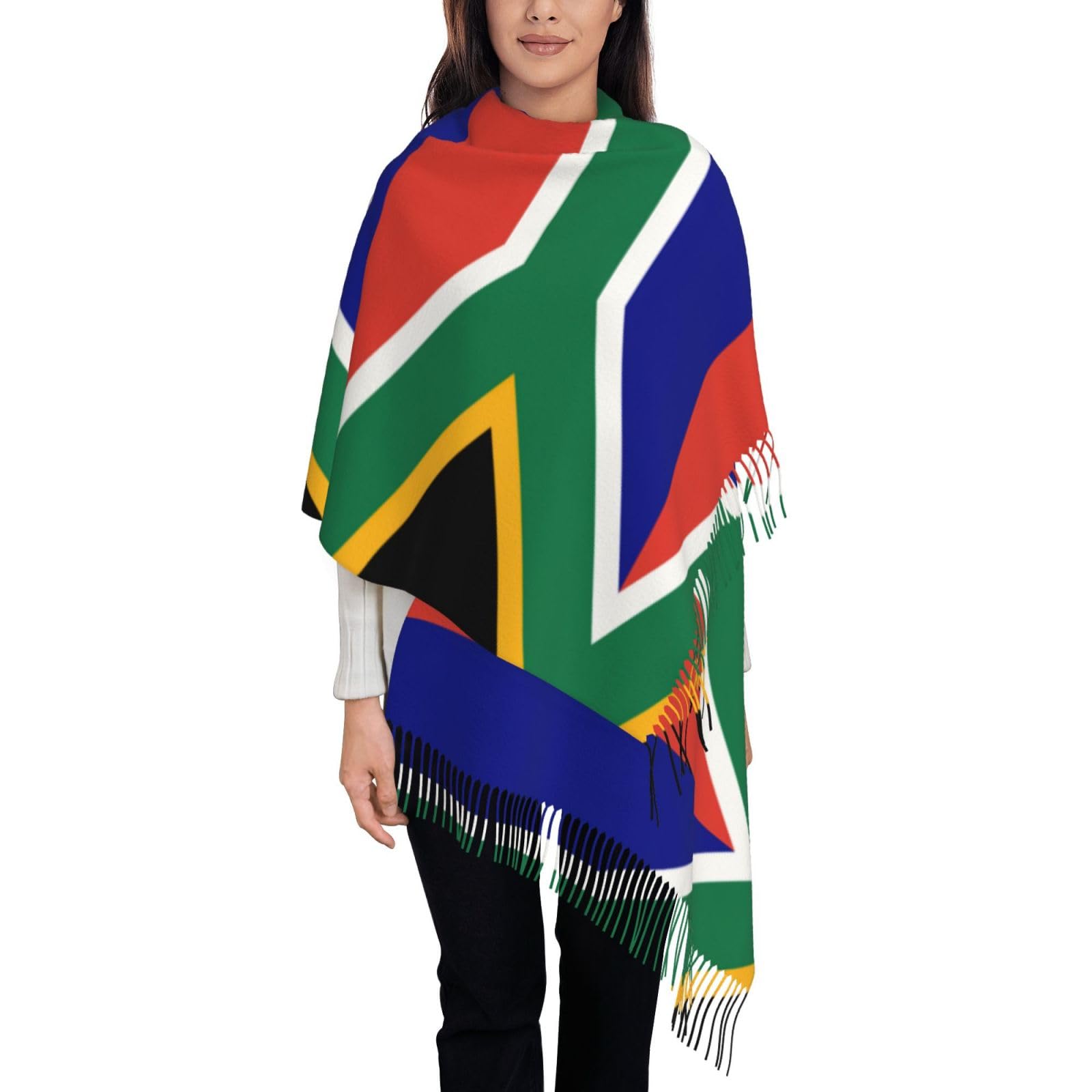 Ggasdvjj Women's Black Autumn And Winter South African Flag Print Scarf,Fashionable Warm Scarf,Imitation Cashmere Long Shawl.