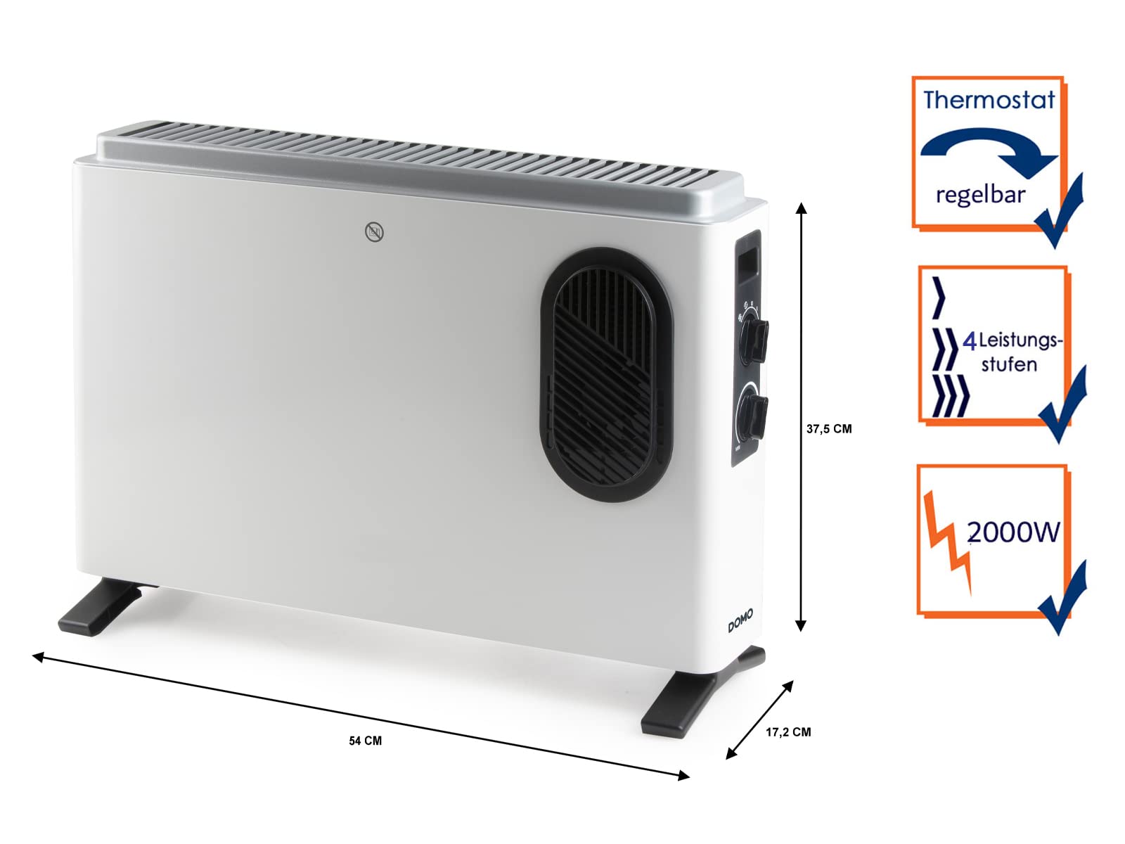 DOMO DO7351CH - Convector de calefacción - Turbo - 4 posiciones - 2000 W blanco