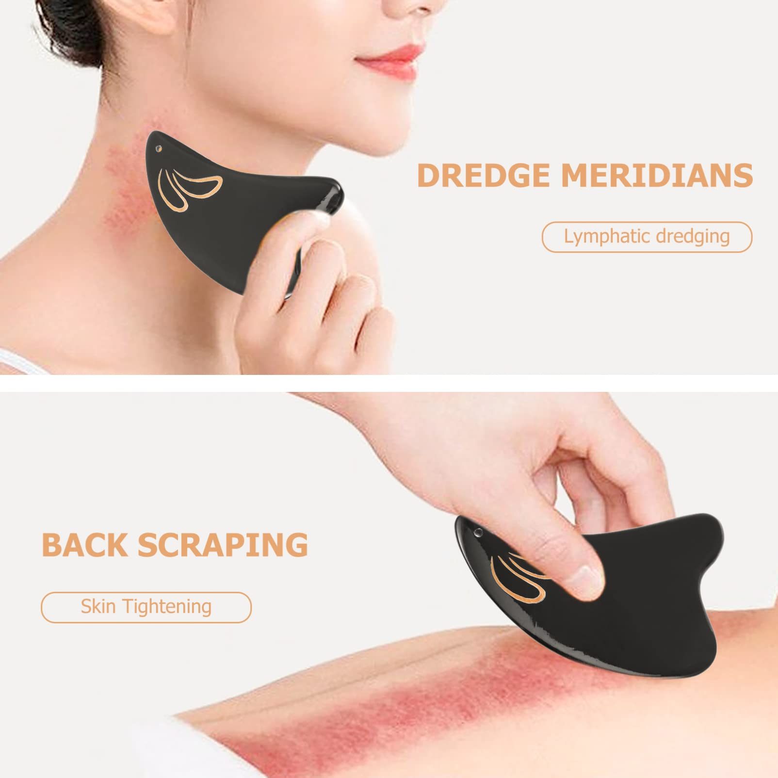 Gatuida 2piezas Gua Facial De Negro Herramienta De Masaje y Raspado Accesorio De Para Cuerpo y Cara Para Relajación y Circulación Sanguínea