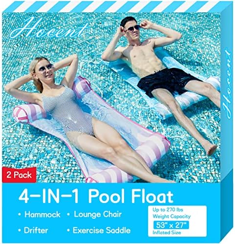 2 Pack Pool Floats Adult Size, 4-in-1 Pool Water Hammock Flotadores para Adultos for Swimming Pool with Air Pump - Multi Purpose Inflatable Spring Summer Floaties Rafts for Adults