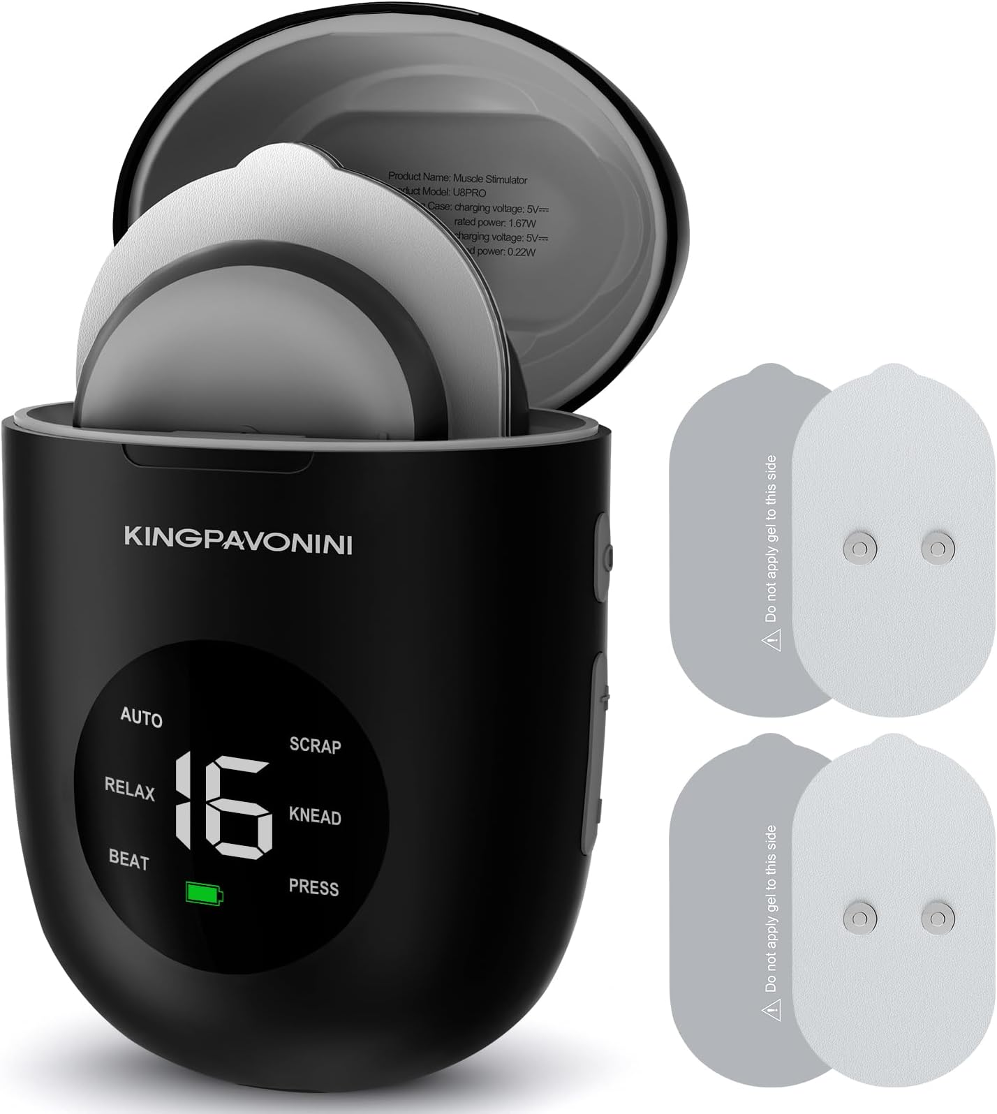 KingPavonini Wireless TENS Unit, Muscle Stimulator for Pain Relief, Portable Rechargeable TENS EMS Machine, LED Screen, Remote, Dual Channel 6 Modes 16 Intensity Massager, Charging Case (Black)