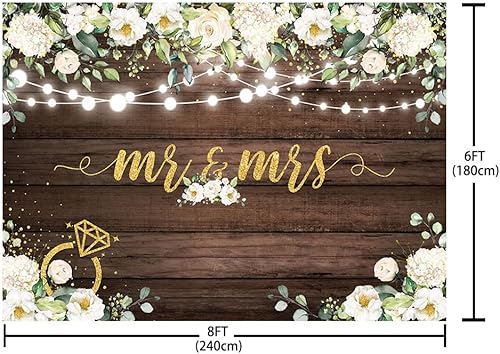 Miniatura 7 de AIBIIN Telón de fondo de Mr & Mrs de 10 x 7 pies, para despedida de soltera, decoración rústica de madera blanca, fondo de fotografía, boda,