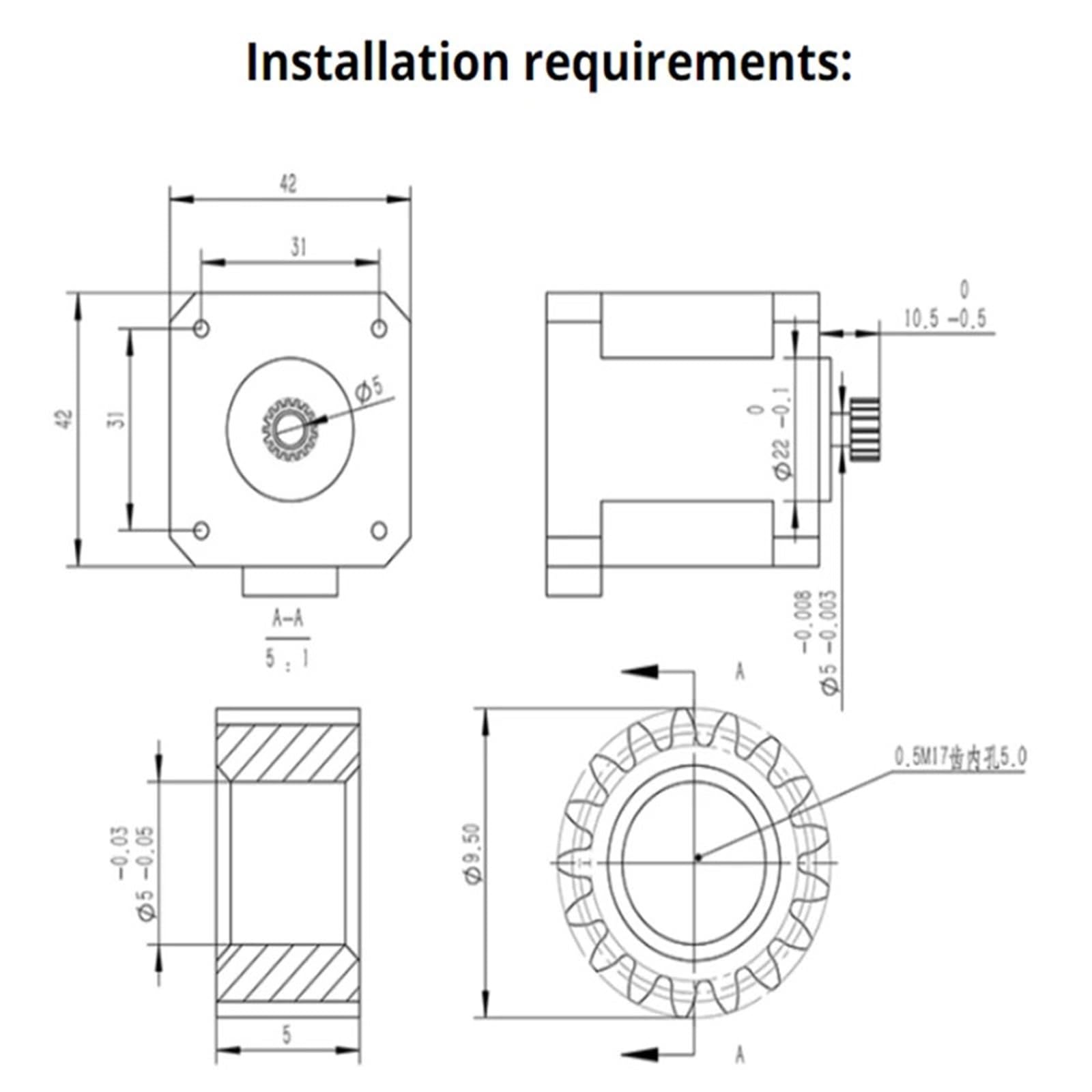Reductor de motor paso a 42 engranajes planetarios precisión 36 mm CM36(3mm gear,1 to 13.7)