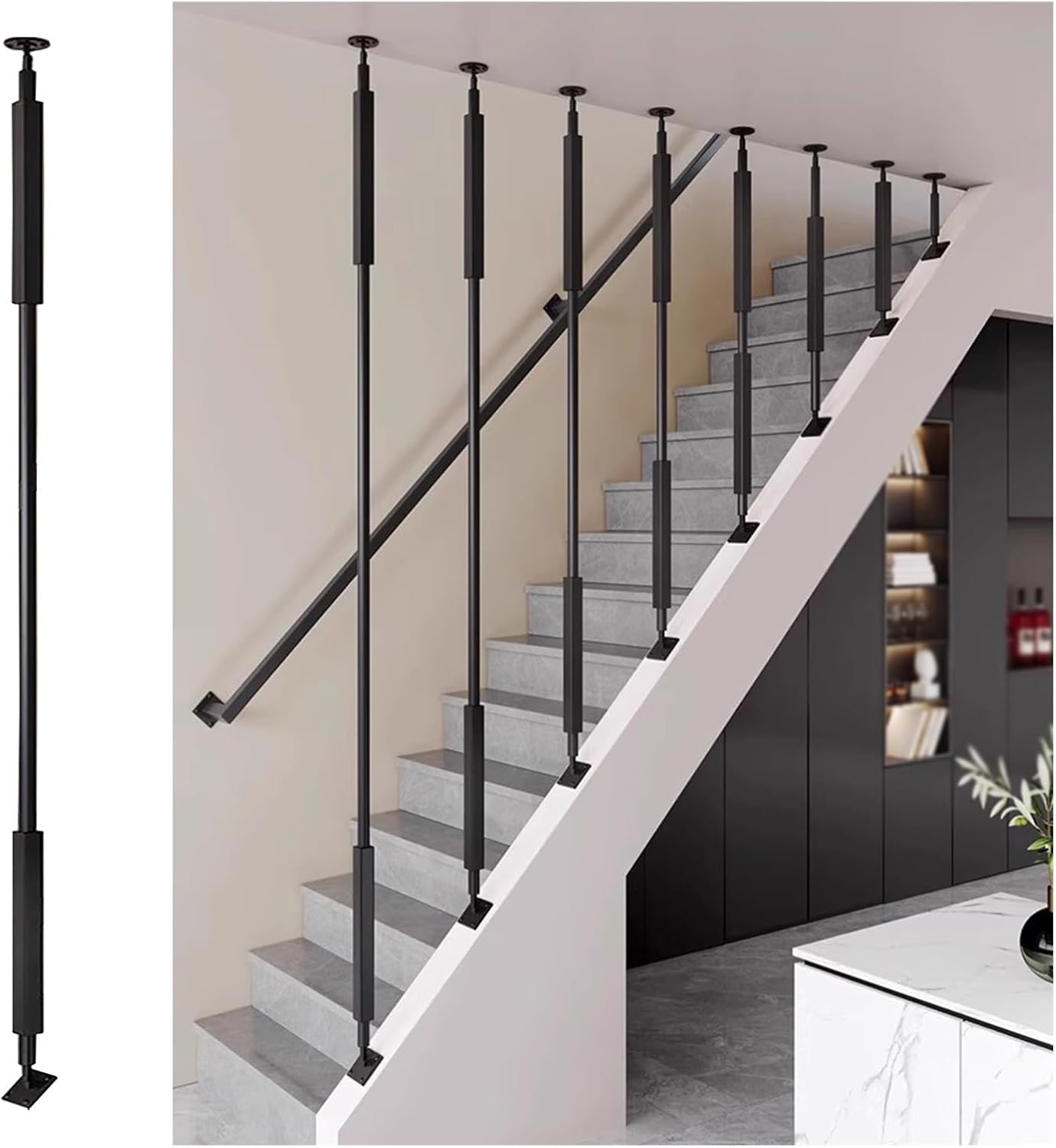 Customizable Black Wrought Iron Stair Guardrail Column - Adjustable Metal Baluster Spindles for Villa, Patio, Loft, Steps Decor (11.8"/30cm, 1pc)