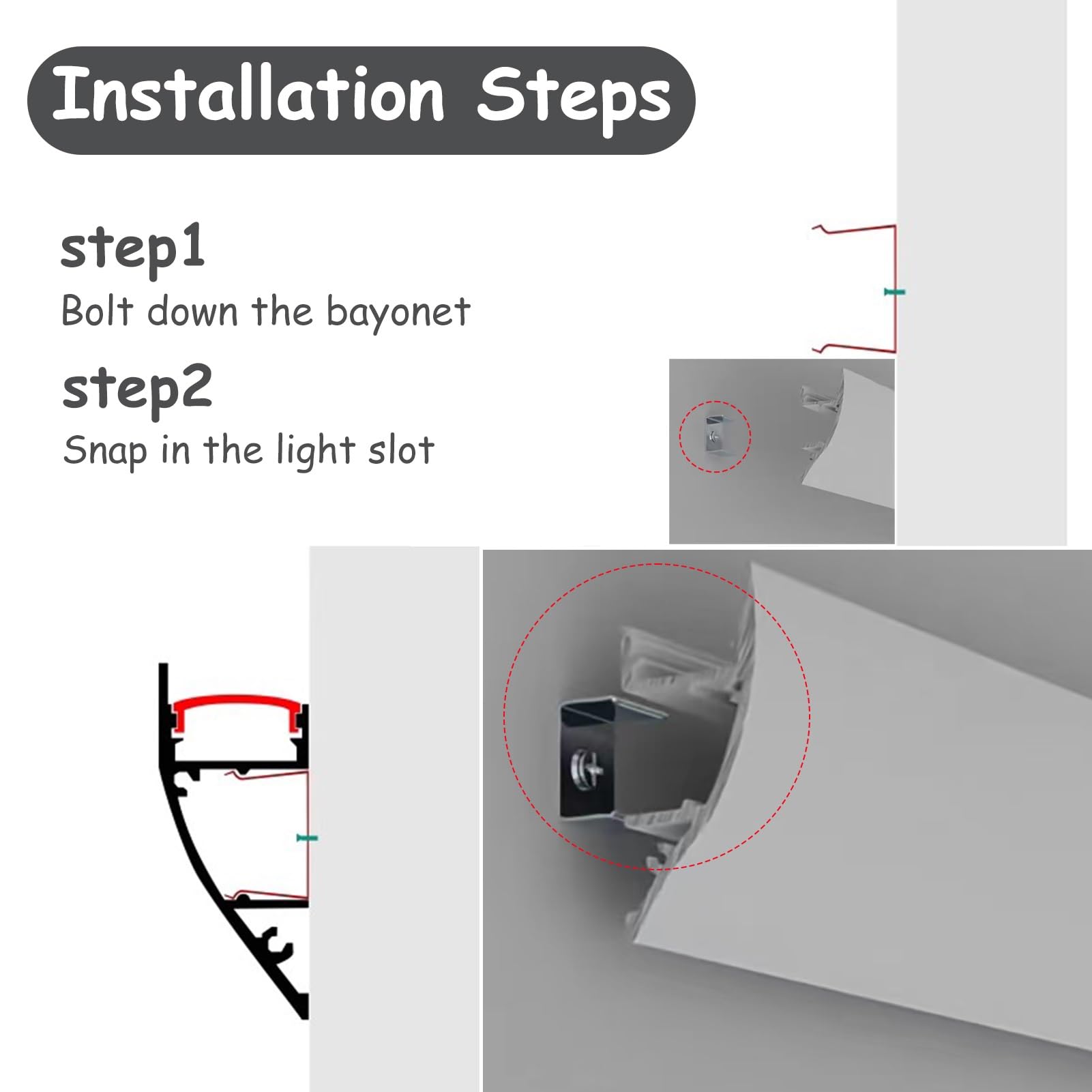 Profili per Strisce Led Canale di Illuminazione Indireatta a Led Modanatura a Corona, Profilo Diffusore Striscia Led per Battiscopa, Fessura per Battiscopa per Strisce Led Decorative(1.7m/5.6ft)