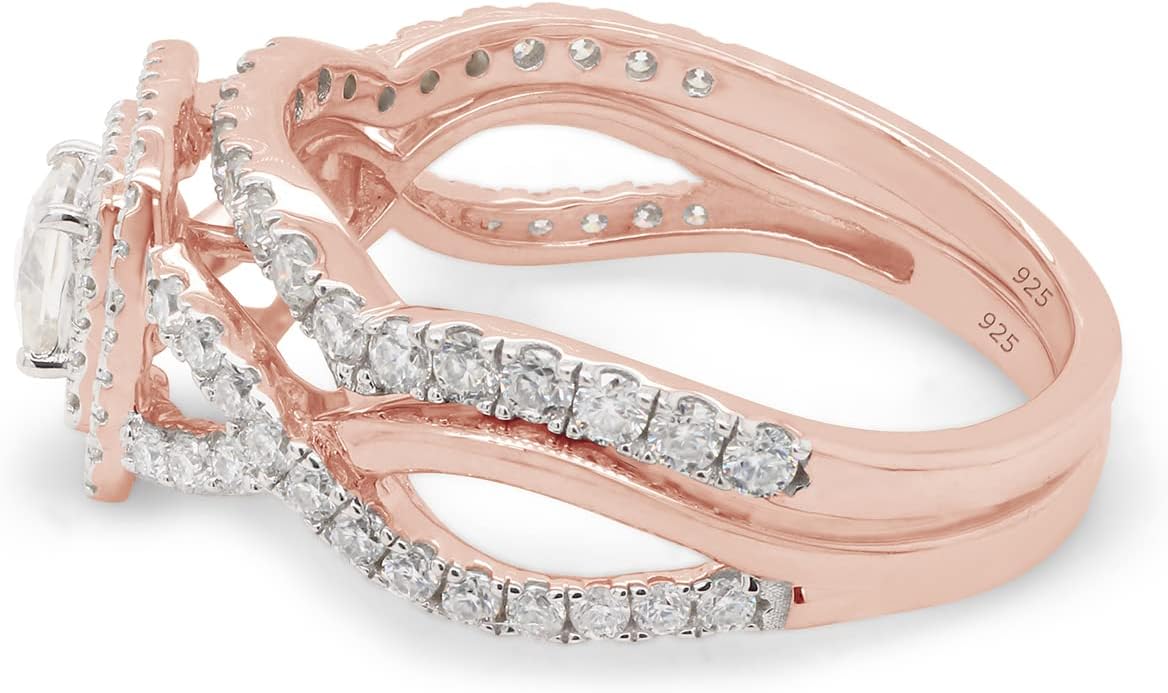 0.90 Carat Princess & Round Cut Lab Created Moissanite Diamond Infinity Double Halo Engagement Bridal Ring Set In 14K Gold Over Sterling Silver