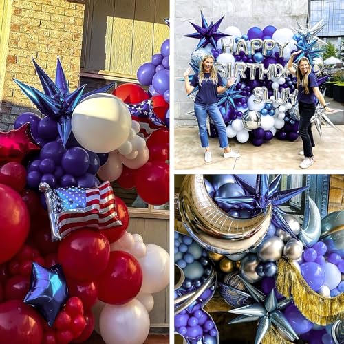 Image of PartyWoo Navy Blue Star Spike Balloons 6pcs Explosion Foil Mylar Balloons | 27 22 Inch for Gender Reveal Graduation Bachelorette Birthday Baby Shower Bridal Shower Wedding Anniversary Party Decorations