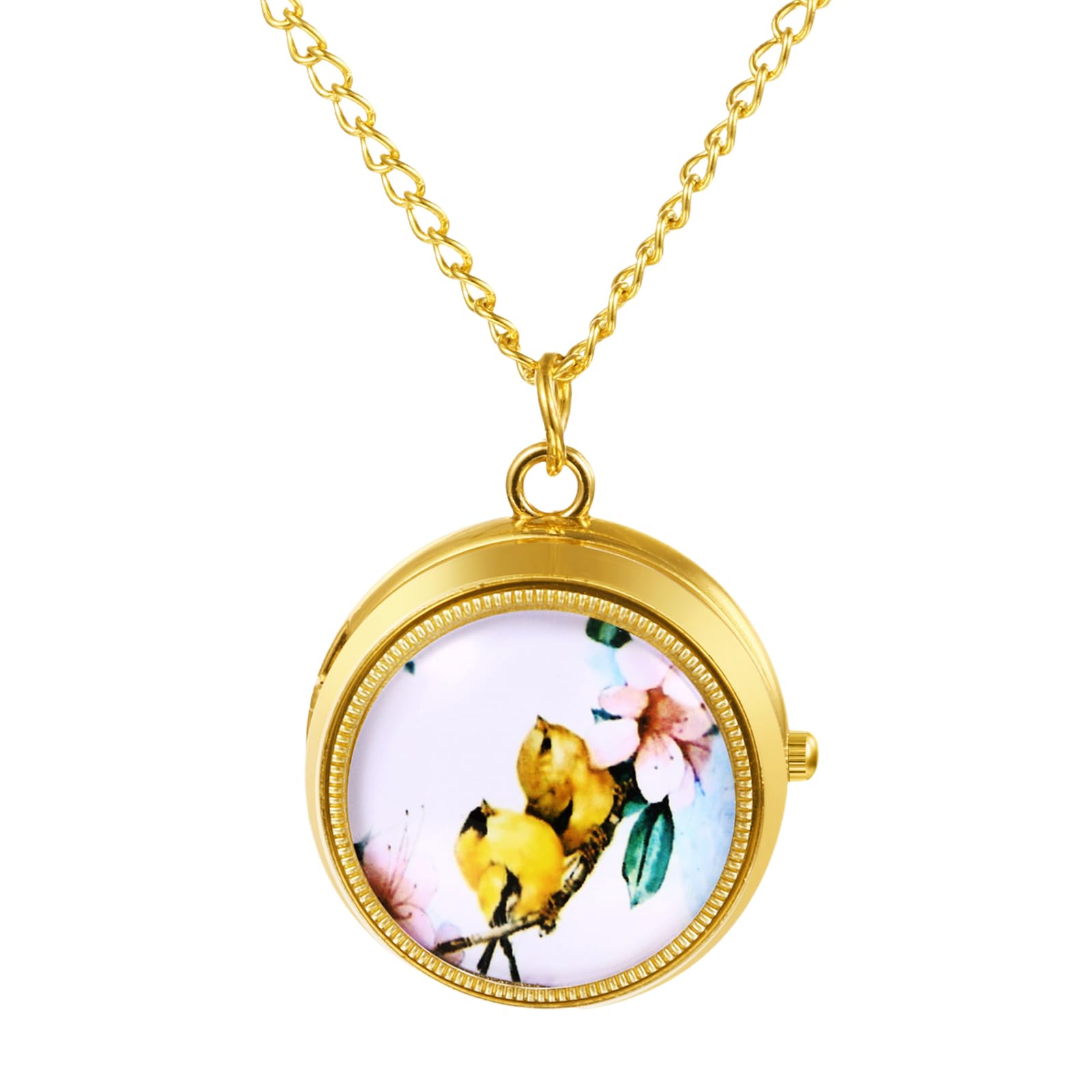 JewelryWe Vintage Pocket Watch for Women Classic Gold Plated Round Analog Quartz Clock Pendant Necklace Watches with Chain for Mother's Day