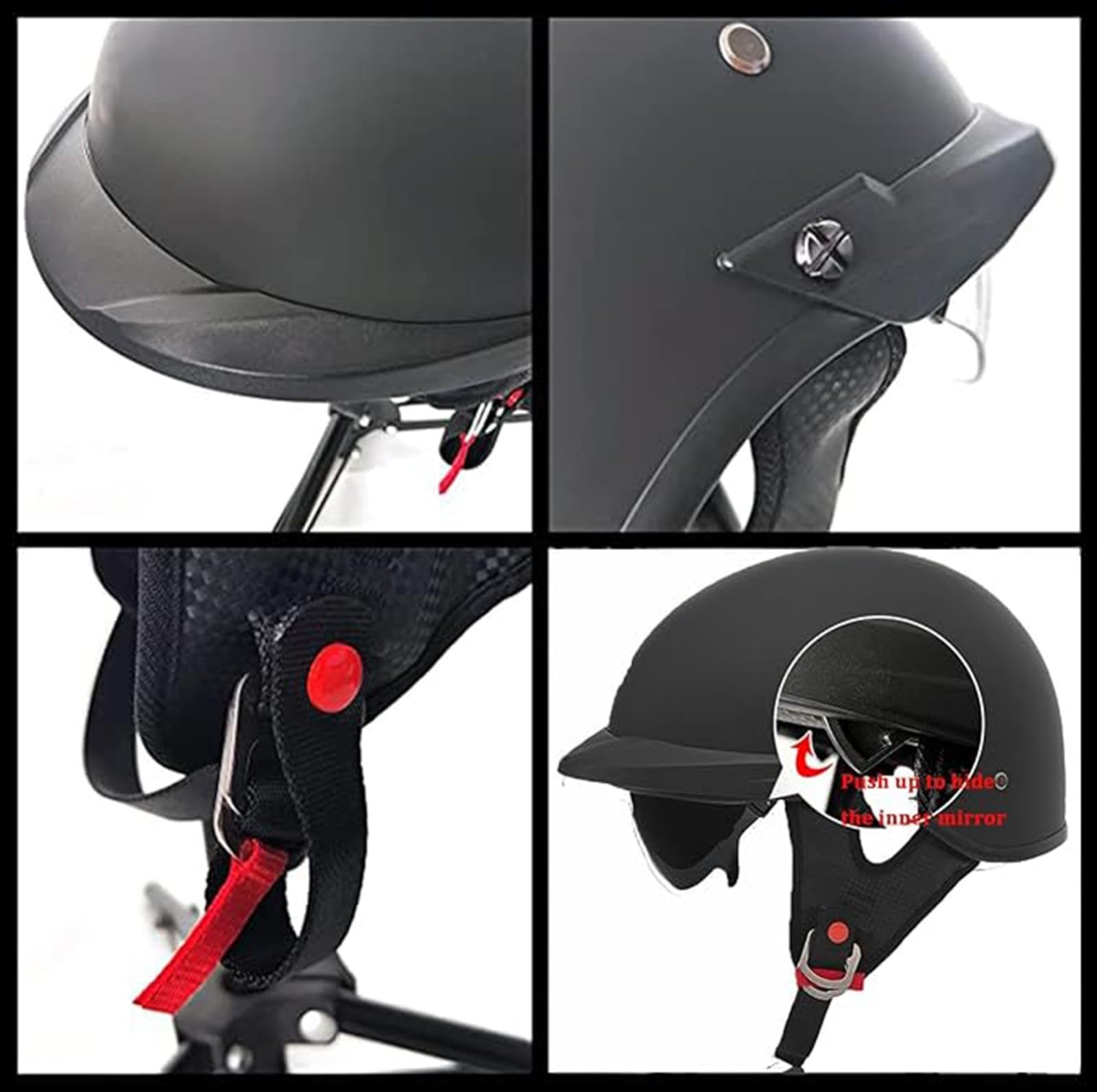 Kask półskorupowy, certyfikat ECE, kask typu jet, retro, kask motocyklowy, otwarty kask, z osłoną przeciwsłoneczną i wyjmowaną, oddychającą wyściółką