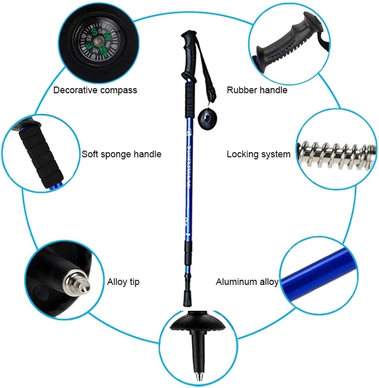 Trekking Pole, Telescopic Adjustable Hiking Trekking Pole, Soft and Comfortable Handle, Strong Grip and Non-Slip Tip, Suitable for Hiking, Climbing and Camping (Blue)