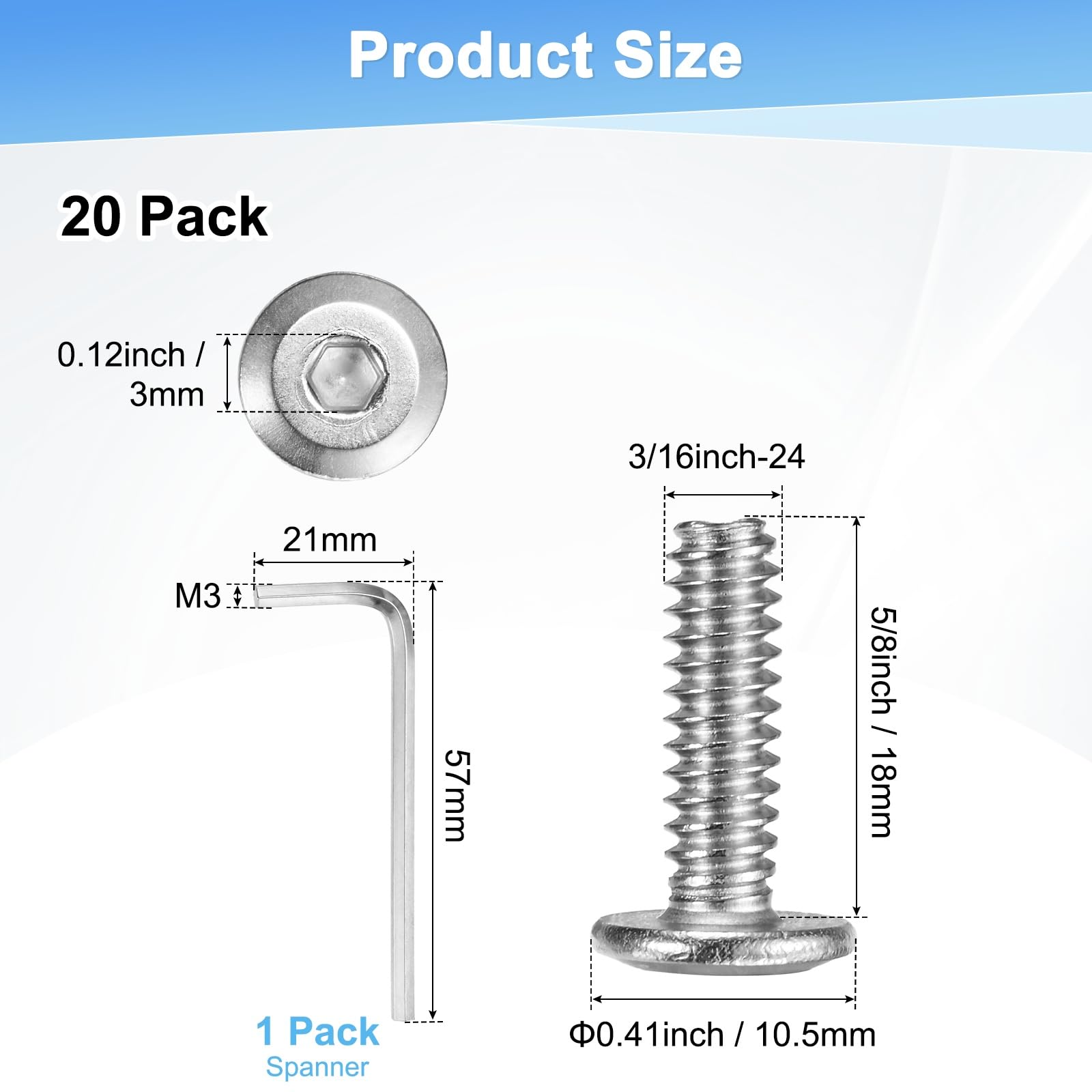 M METERXITY 20-Pack Flat Head Socket Cap Screws - Image 3