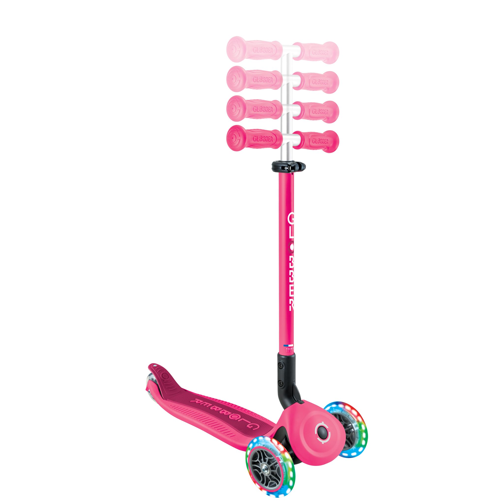 GLOBBER GO-UP Active Lights – rower trójkołowy 3 w 1, rowerek biegowy i skuter, 120/80 mm, 3-kołowy, z regulacją wysokości
