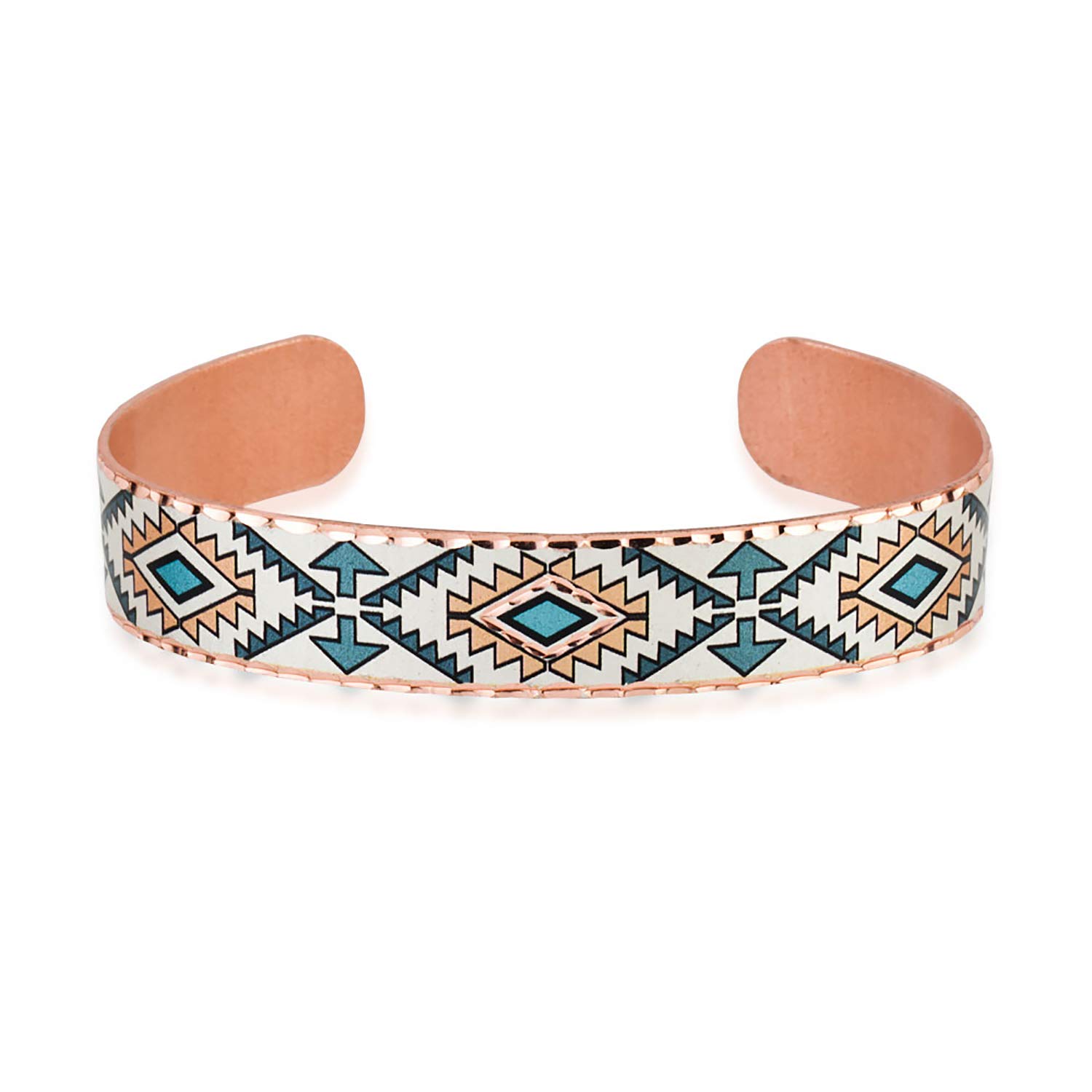 FRONT LINE JEWELRYHandcrafted Copper Cuff Bracelets, Native American Bracelets Unisex, Open-ended Cuff Teal Blue Geometric Design Southwest Motifs Bracelets