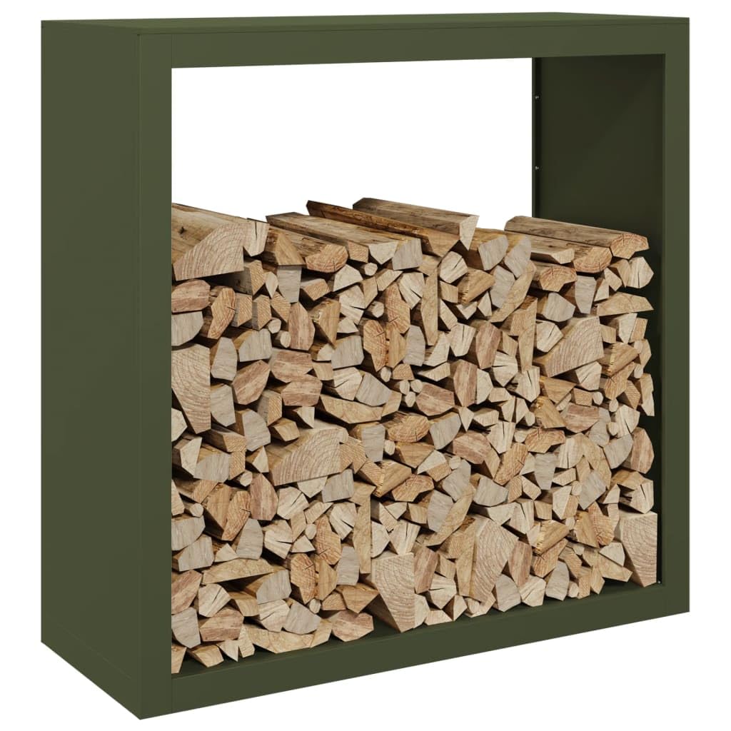 Homgoday Leñero de Acero Verde 100x40x100 cm, Soporte para leña, Almacenamiento de Troncos, Estante para leñas, Soportes para leña