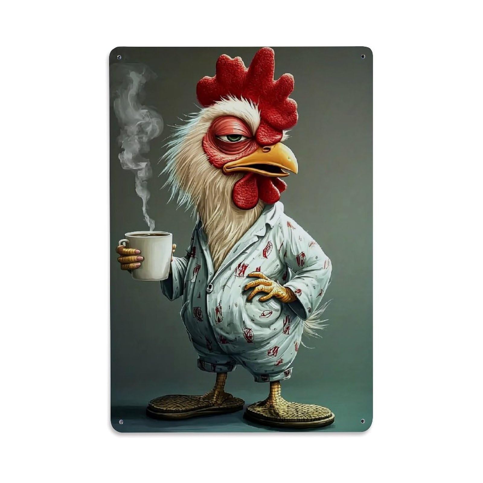 Nestemfo Vintage Red Rooster Pattern On Pajamas Tin Sign Metal Sign, Living Room,Bar, Home, Bedroom Wall Decor,Retro Metal Poster 8X12 Inches