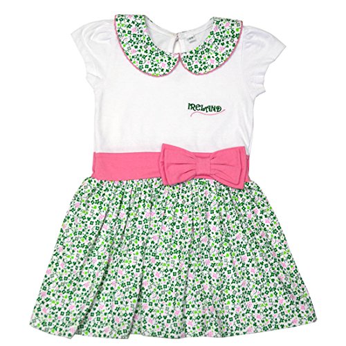 White Shamrock Pink Bow Ireland Kids Girls Dress (5-6 Years)