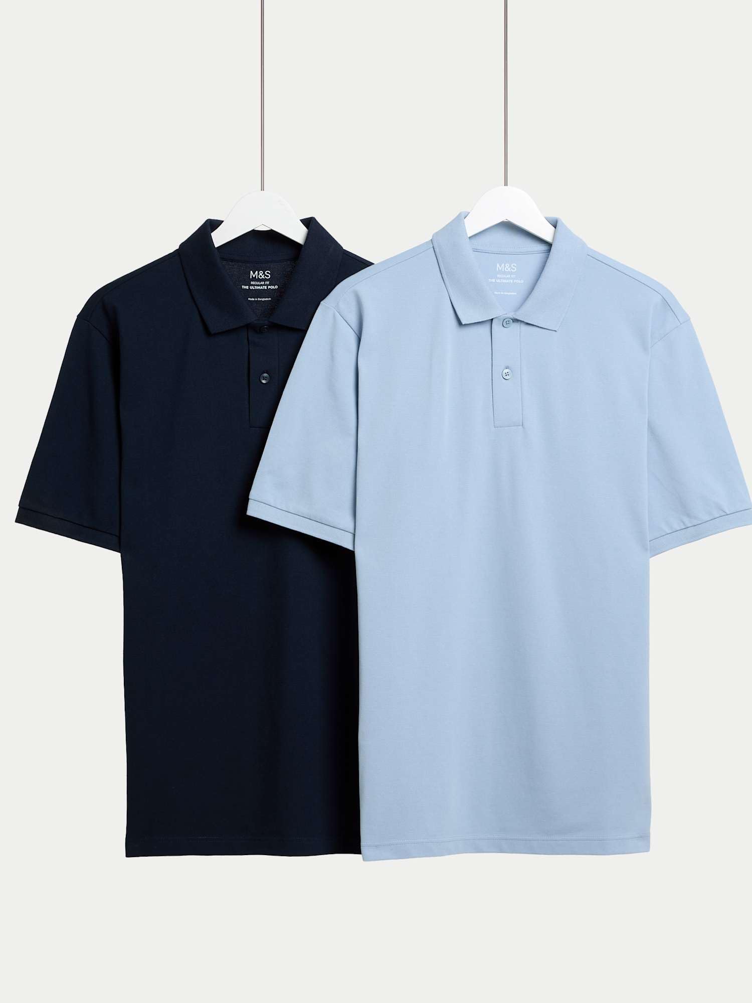 Marks & Spencer Herren Baumwolle Hemd 2er-Pack Regular | Ärmellänge: Cap-Ärmel, Rundhalsausschnitt, Polokragen, Zum Reinschlüpfen, Leicht