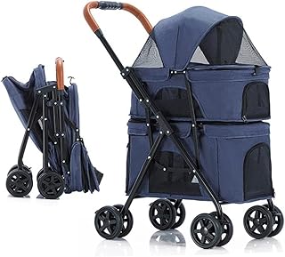 Carrinho dobrável para animais de estimação para 2 cães/gatos Carrinho duplo para cães para gatos Carrinhos para animais de estimação de camada dupla Ótimos para gatos de viagem respiráveis duplos ou múltiplos (azul)