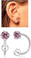 Vista 30 de Huggie - Aretes de medio aro para mujer y niña, pequeños aretes de cartílago, aretes de tuerca con piedra natal para mujer, hipoalergénicos, aretes