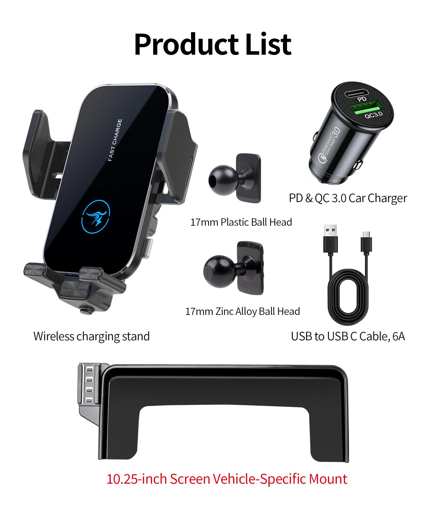 Cargador rápido inalámbrico de 15 W para Mercedes Benz Clase GLC 2020-2022/Clase C 2019-2021, accesorios de pantalla de 10.25 pulgadas, soporte de navegación de accesorios automáticos