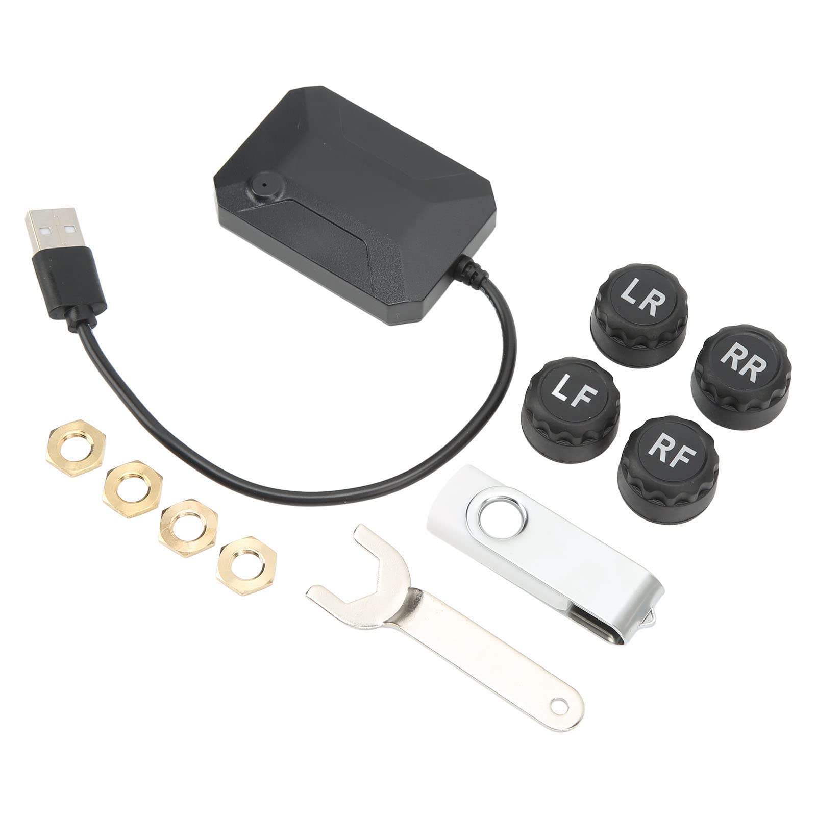 USB TPMS, DC 5V Facile da Leggere di Monitoraggio Sicuro della Pressione dei Pneumatici Ad Alta Precisione Lunga Distanza di Ricezione con 4 Sensori per Android