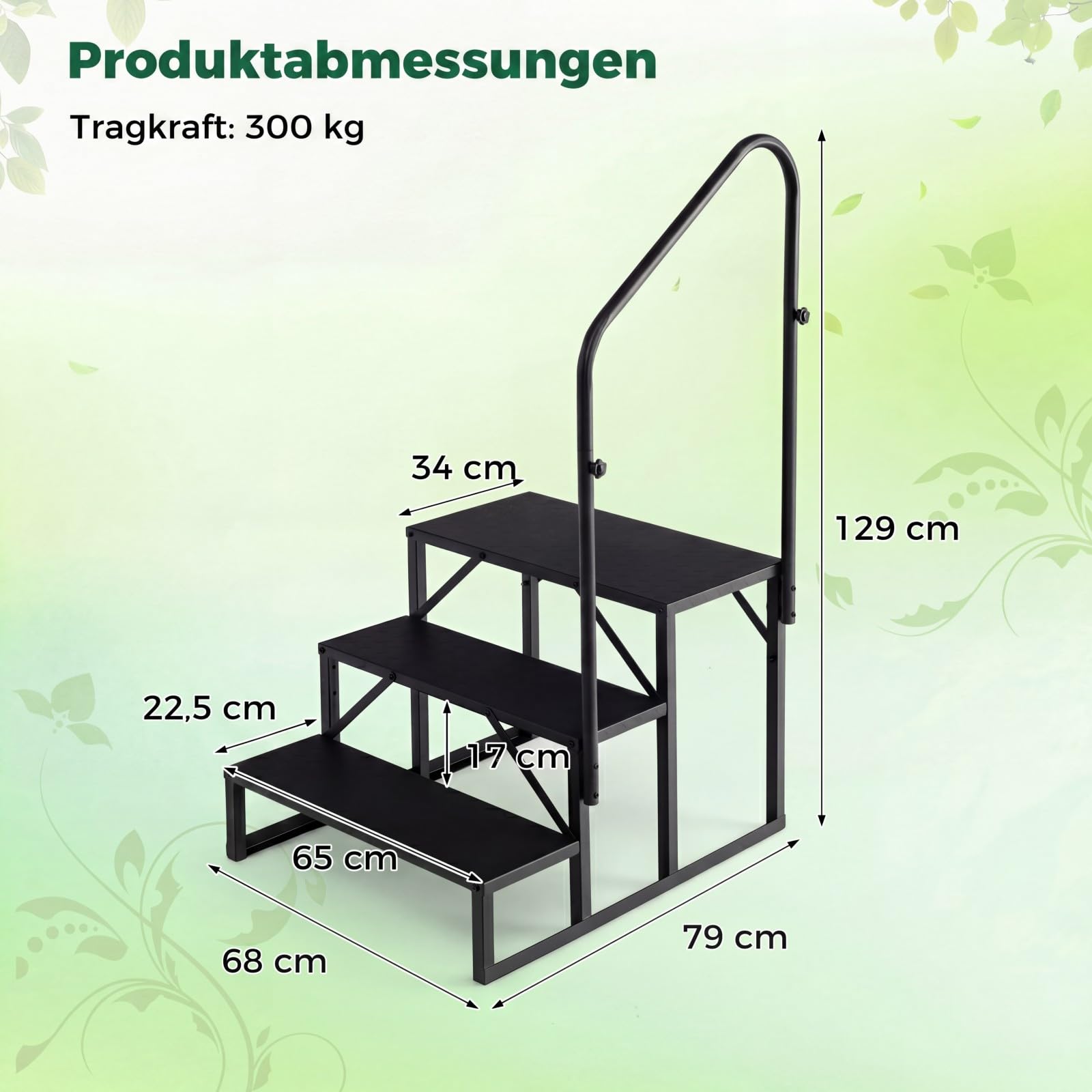 GYMAX 3-stufige Wohnmobil-Stufen, Wohnmobil-Treppe mit Handlauf & breite rutschfeste Plattform, tragbare Trittstufe aus Metall bis zu 300 kg belastbar, Outdoor Stufenleiter für Whirlpool & Veranda