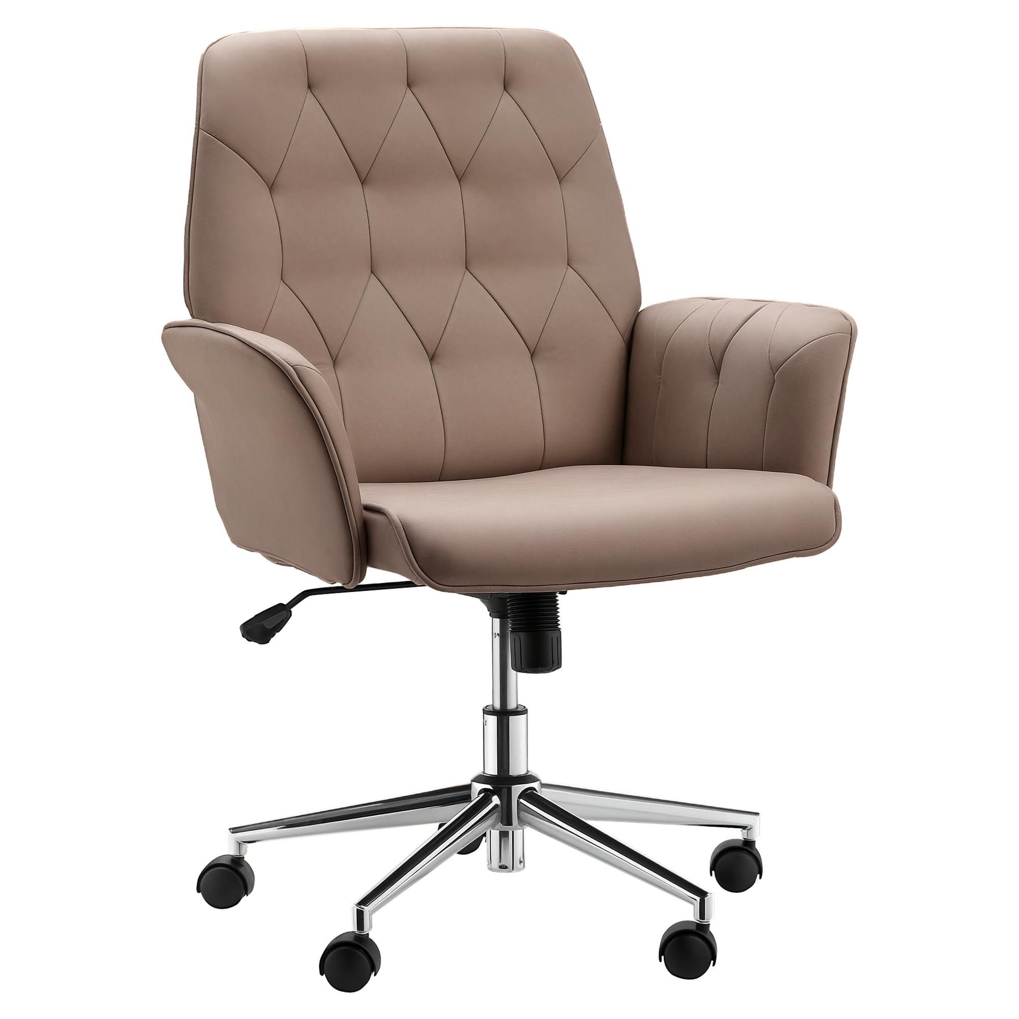 Vinsetto Office Desk Chair, Microfibre Vanity Chair with Height Adjustable, Armrest, Swivel Chair for Home, Coffee