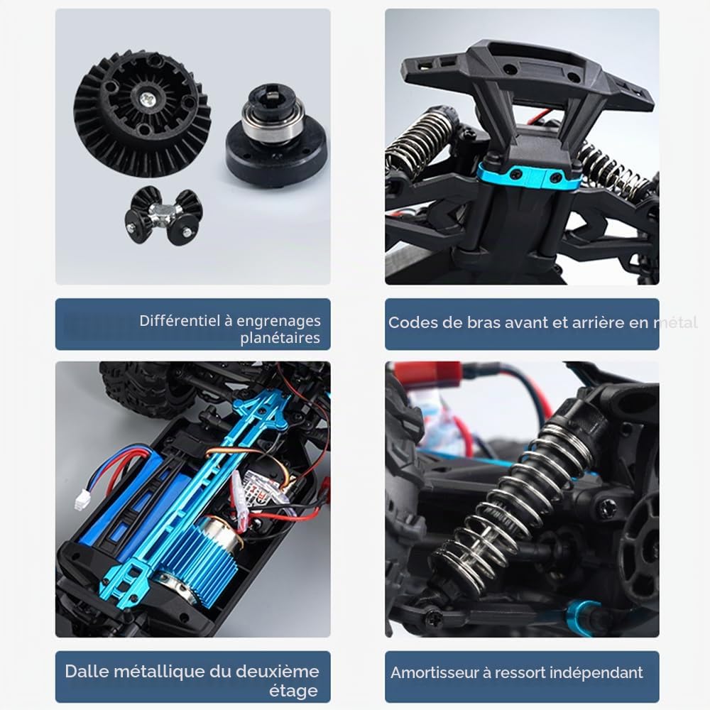 X-Verse 16201 Voiture télécommandée, 2,4 GHz, 1:16, 4 WD, étanche, moteur brosse de charbon, 50 km/h, tout terrain, tout-terrain, RC Truggy pour adultes, jaune