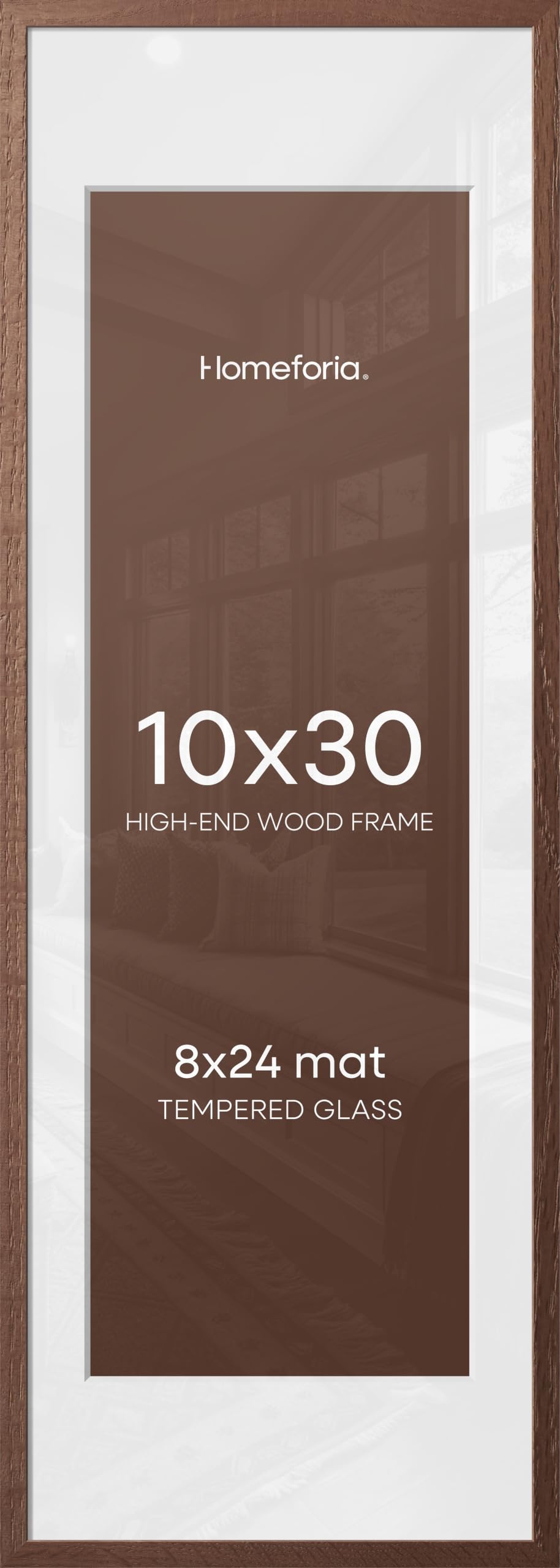 Homeforia 10x30 Brown Oak Picture Frame, High-End Wood, 8x24 Mat, Glass | High End Solid Oak Wood, Tempered Glass, Acid-Free 8x24 Removable Mat, 10x30 Edge-to-Edge Display 30x10, Wall Kit, Set Of 3