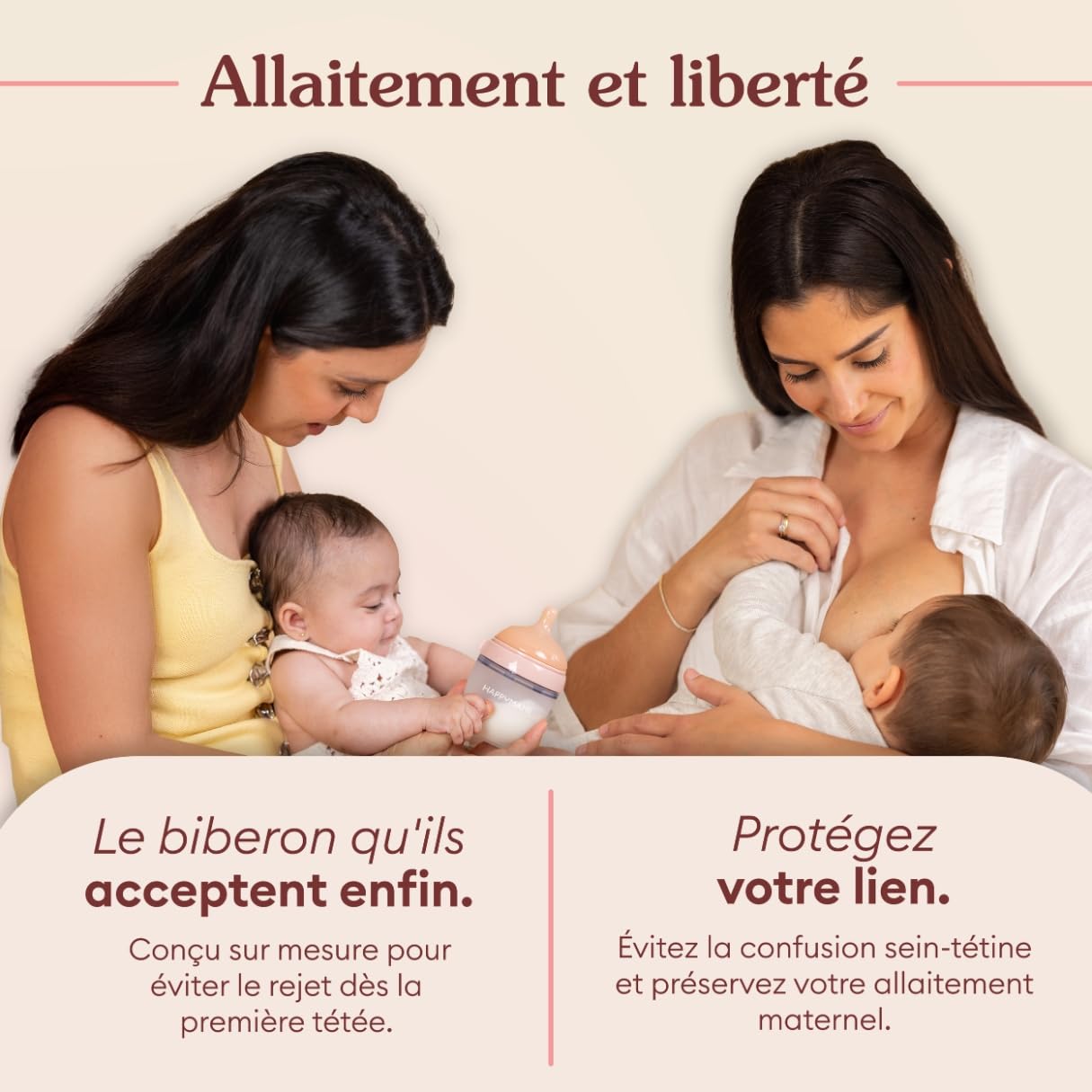 HappyMami - Set de 2 Biberons en Forme de Sein, Biberons 250 ml,Idée Cadeau Noël Bébé Tétine en Silicone de Grade alimentaire, Double Système Anti-Colique, sans BPA
