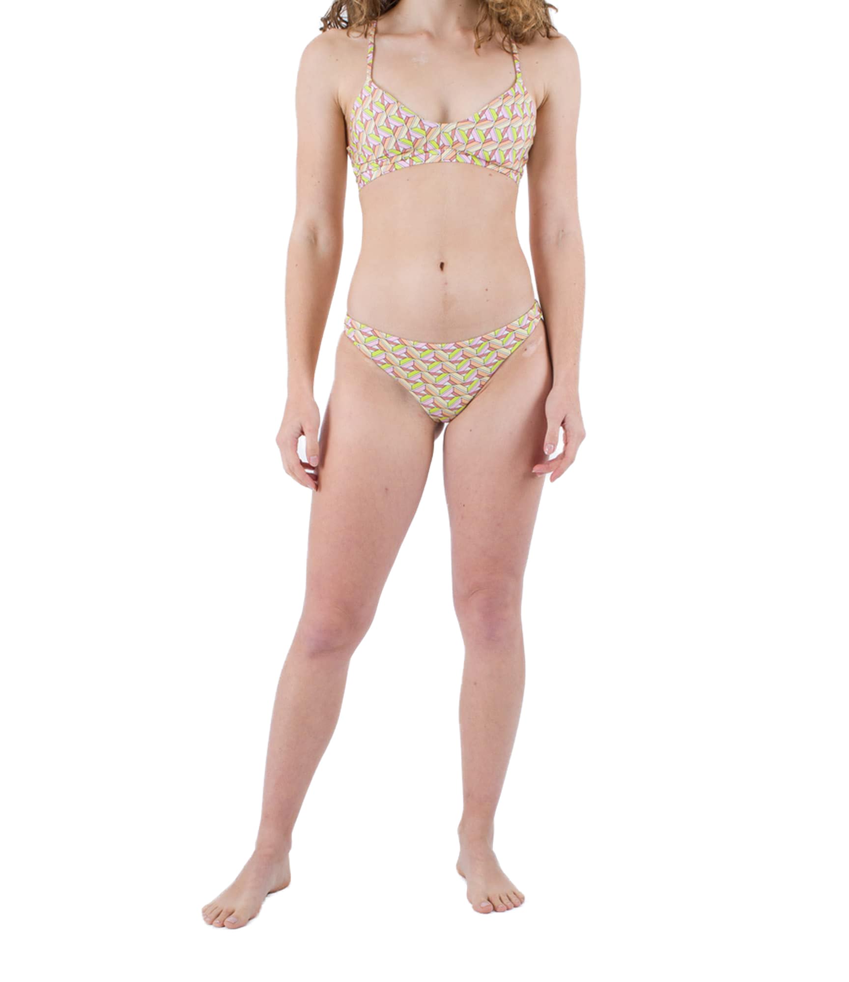 Hurley Women's Rvsb Moderate Bottom Bikini Panties, City Block Multi/Neon Lime, S