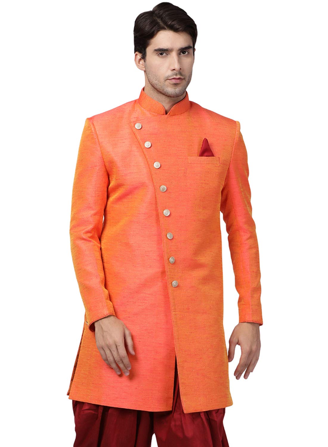 vastramay Men's Beige Silk Blend Sherwani Only Top-picture-35