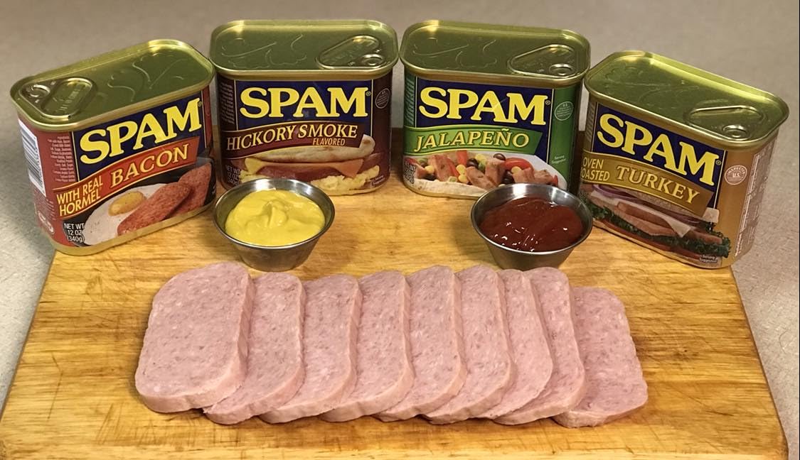 Spam Variety 4 Pack (Bacon, Hickory Smoke, Jalapeno, Turkey) Bundle with Two Stainless Steel Cups