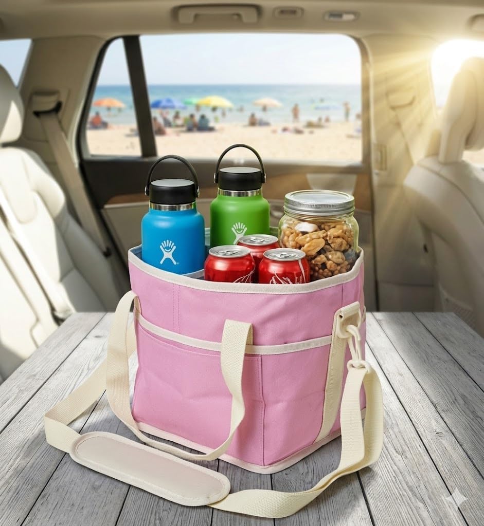 Family Size 4-Compartment Drink Carrier Bag for Coffee Cups & Tumblers,Portable Reusable Coffee Cup Holder & Beverage Tote