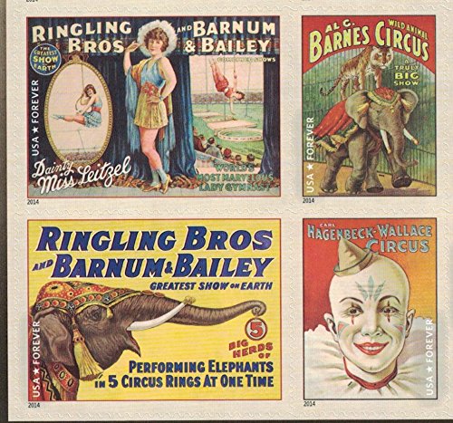USPS Vintage Circus Posters, Forever U.S. Postage Stamps, folha de 16