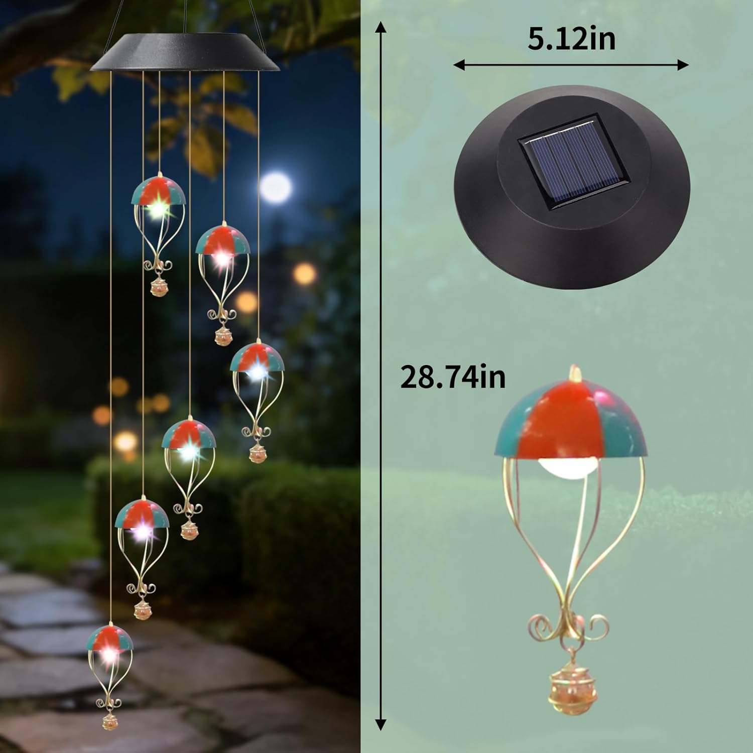 Solar Hot Air Balloon Wind Chime for Outside Garden, Patio, Yard – Decor for Festivals/Birthday/Christmas, for Women Mom Home Garden Patio Haing