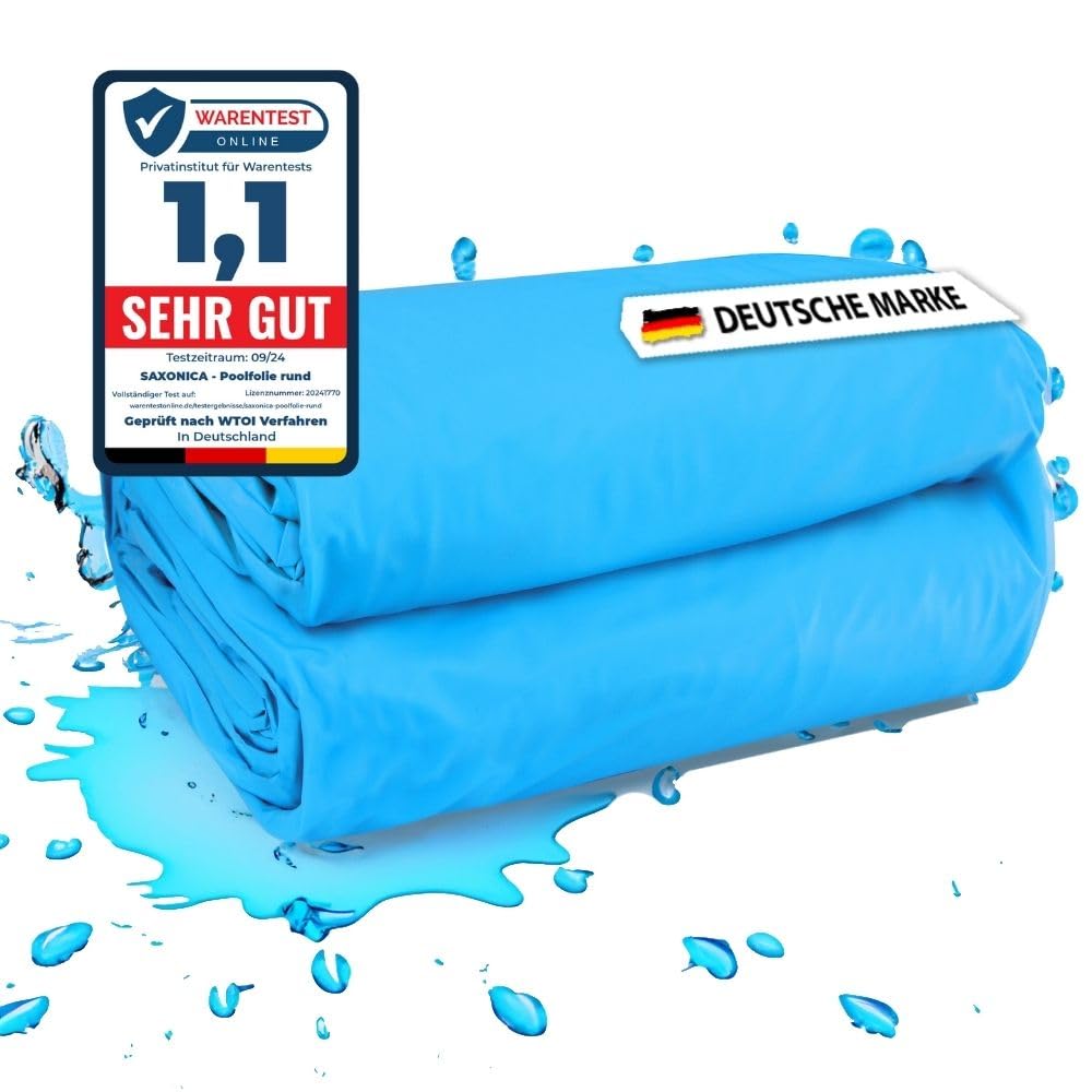 SAXONICA Poolfolie SonaLiner Rund für Rundpool in verschiedenen Größen und Farben geeignet für Stahlwand Rundbecken (blau, Ø 360 x 90-110 cm | 0.4 mm | Ohne Biese)