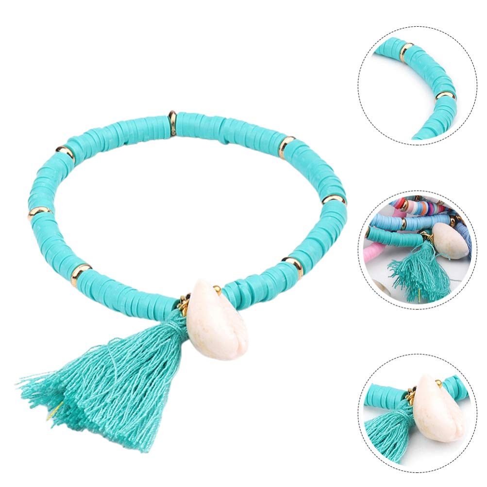 Heisi Surfer Rainbow Clay Armbänder mit Quasten Vinyl Scheibe Perlen Polymer Freundschaft Sommer Beach Armband