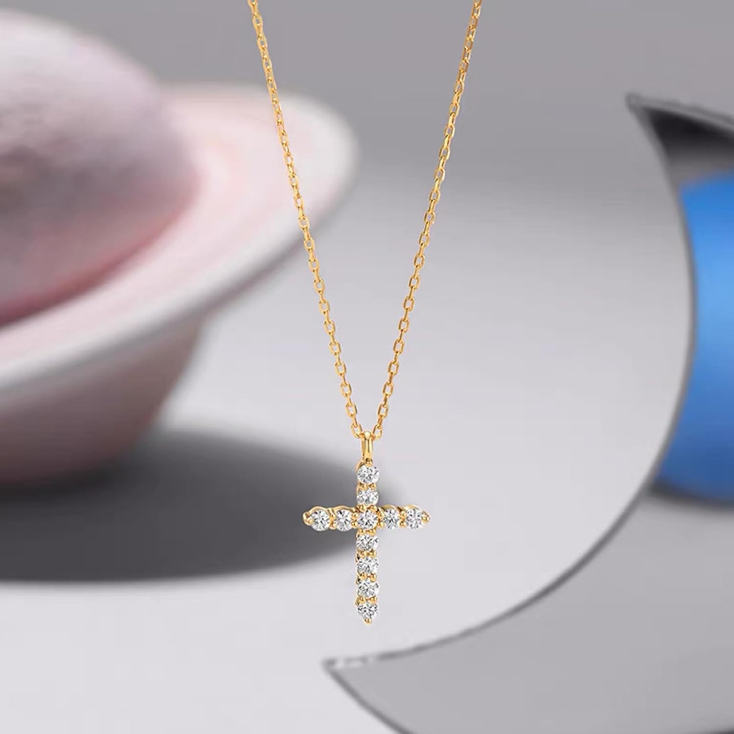 14K Gold Plated Cubic Zirconia Cross Necklace for Women, Adjustable 18+2 Inch Chain, Hypoallergenic Faith Pendant Jewelry, Ideal Gift for Birthday, Anniversary, Mother’s Day - Image 5