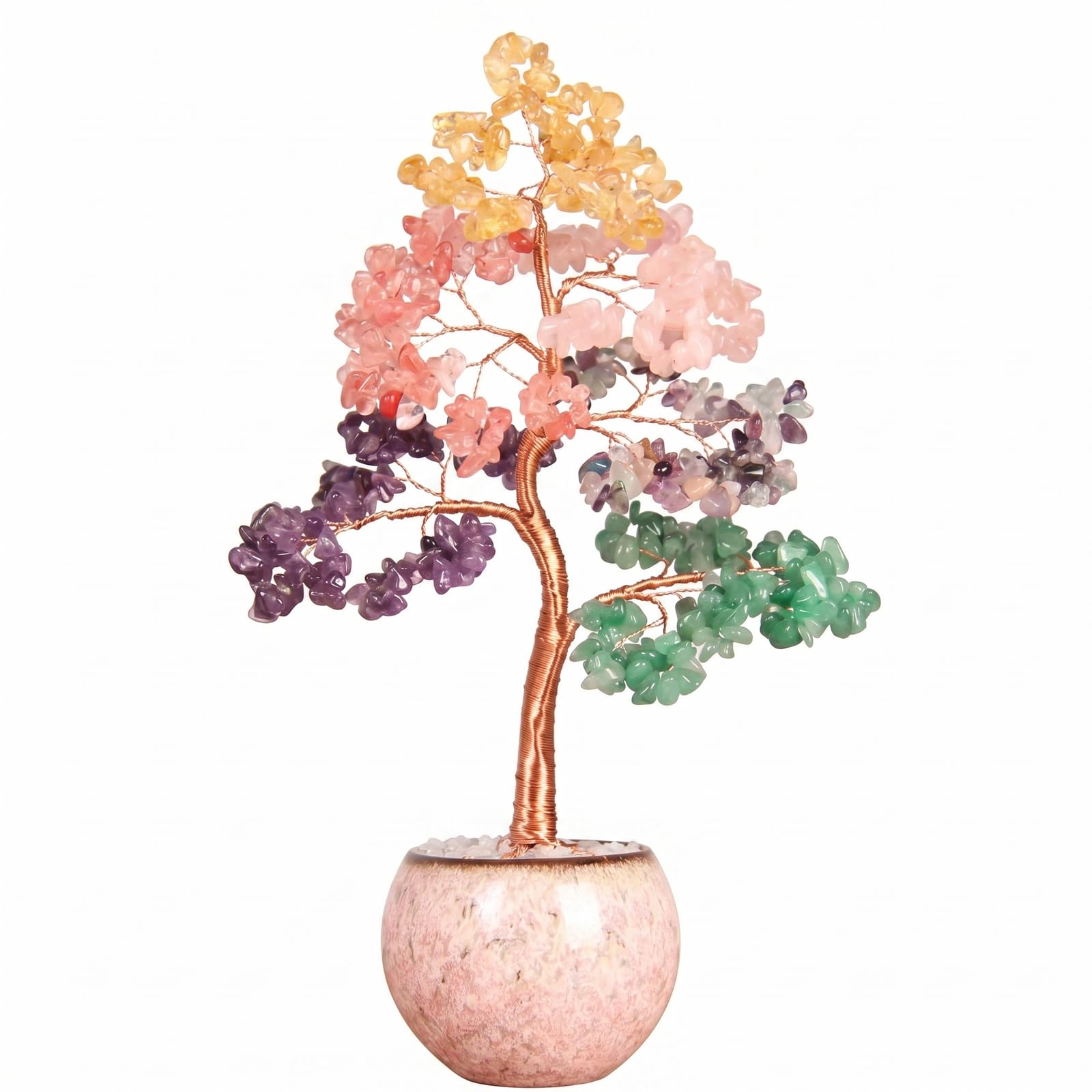 Fatonio 7 Chakra Crystal Tree of Life with Oval Ceramic Base