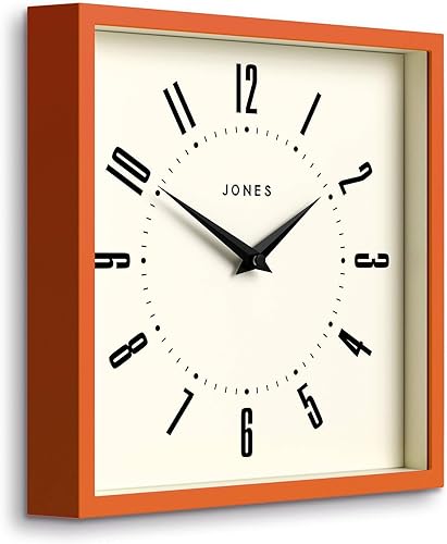 Miniatura 3 de JONES CLOCKS Reloj de pared de caja, cuadrado retro, 10 pulgadas, naranja, números fáciles de leer, reloj perfecto para cocina u oficina Naranja