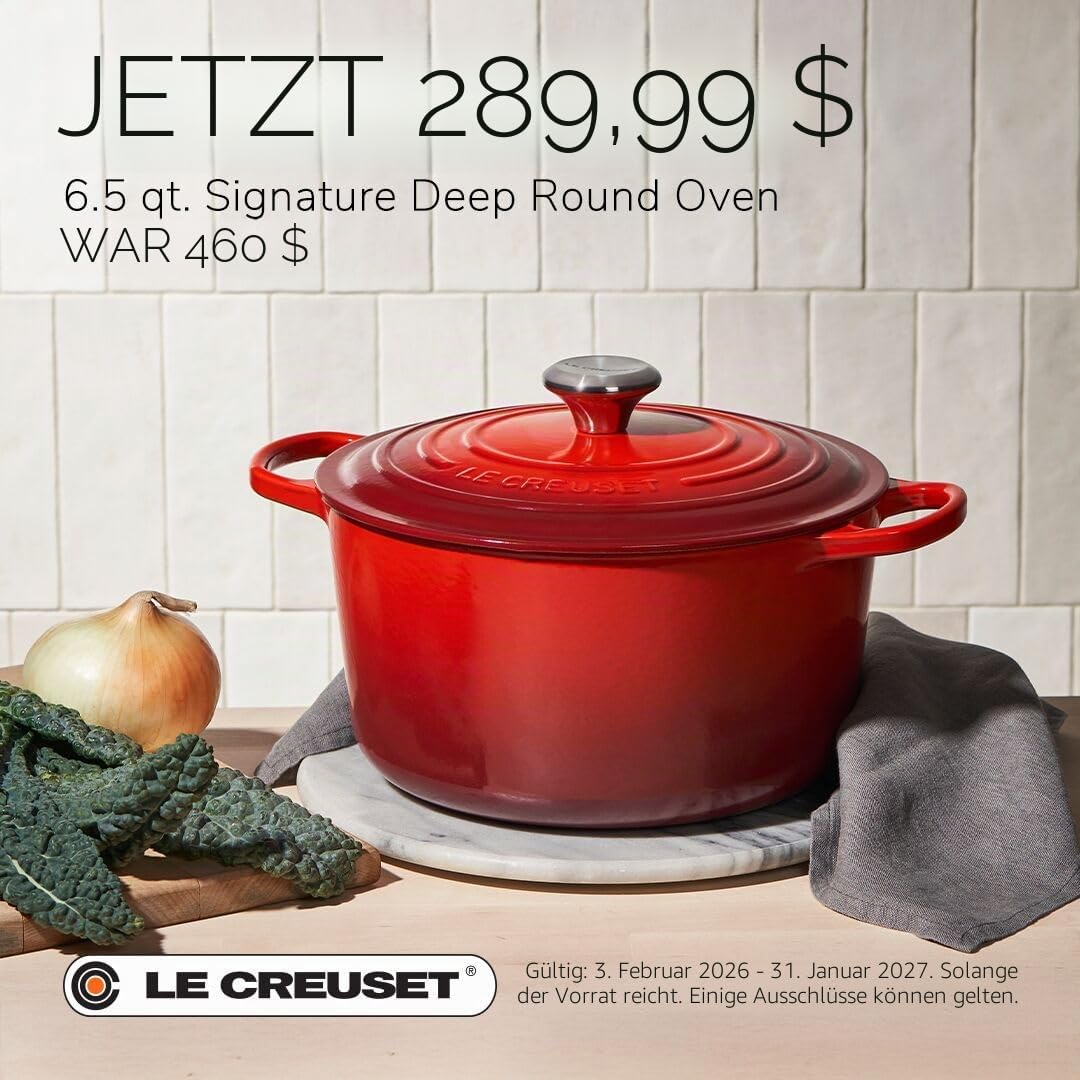 Le Creuset Hoher runder Bräter aus Gusseisen, 26cm, Kirschrot, 21195260602430