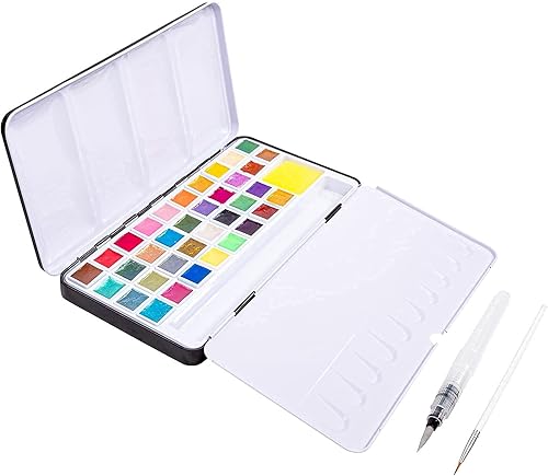 Miniatura 2 de Juego de pinturas metálicas para acuarela, 36 colores de agua con purpurina vibrante de grado artístico con lata de almacenamiento y pincel,