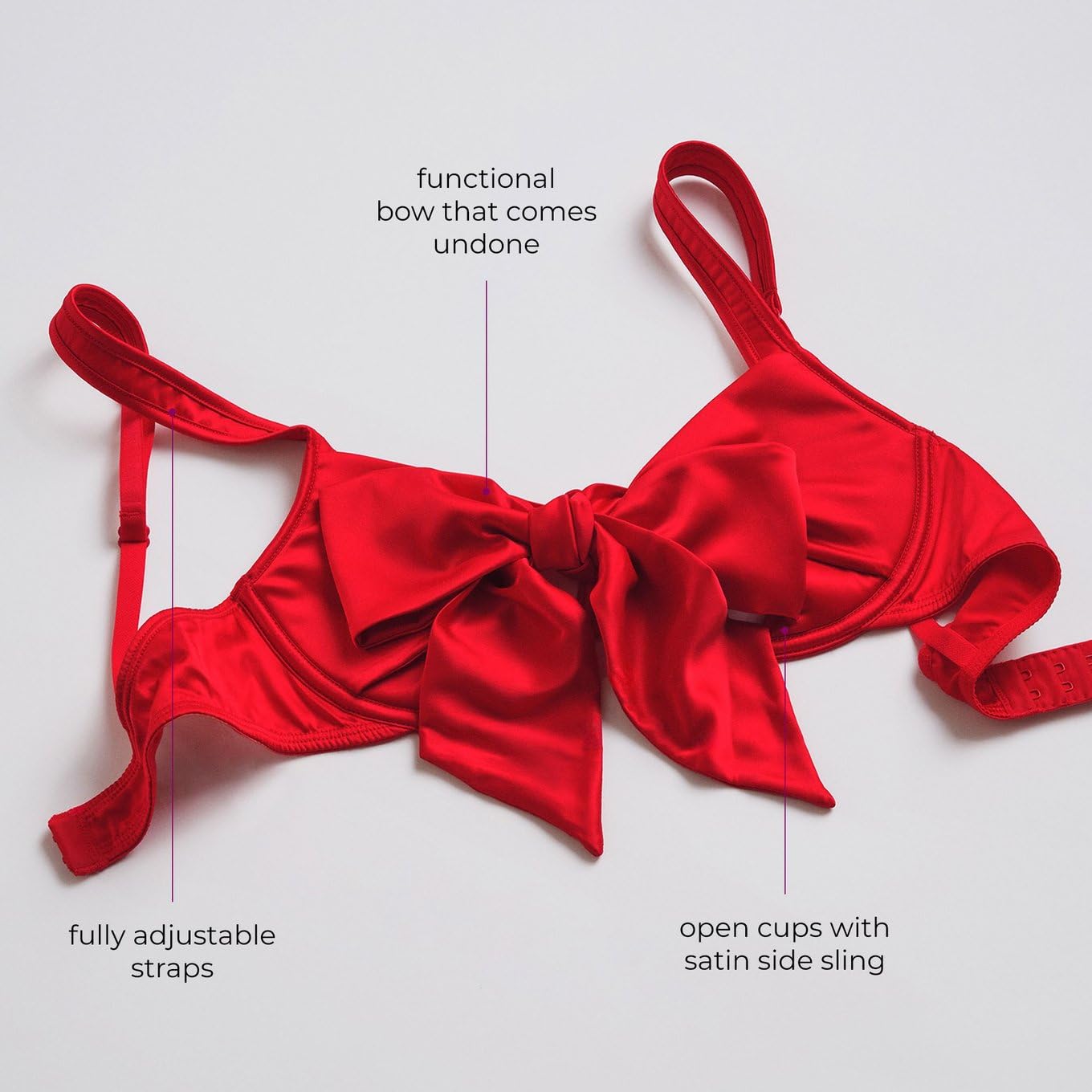 Adore Me Gynger Unlined Quarter Cup Bow Bra & Bikini Panty - Underwire Satin Balconette Bra for Women & Satin Panties with Bow Tie, Medium Pink, XL