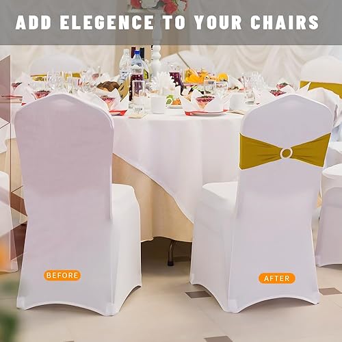 Miniatura 4 de 50 bandas de elastano doradas para sillas para bodas, bandas elásticas para sillas con hebilla, lazos para sillas deslizantes, bandas para