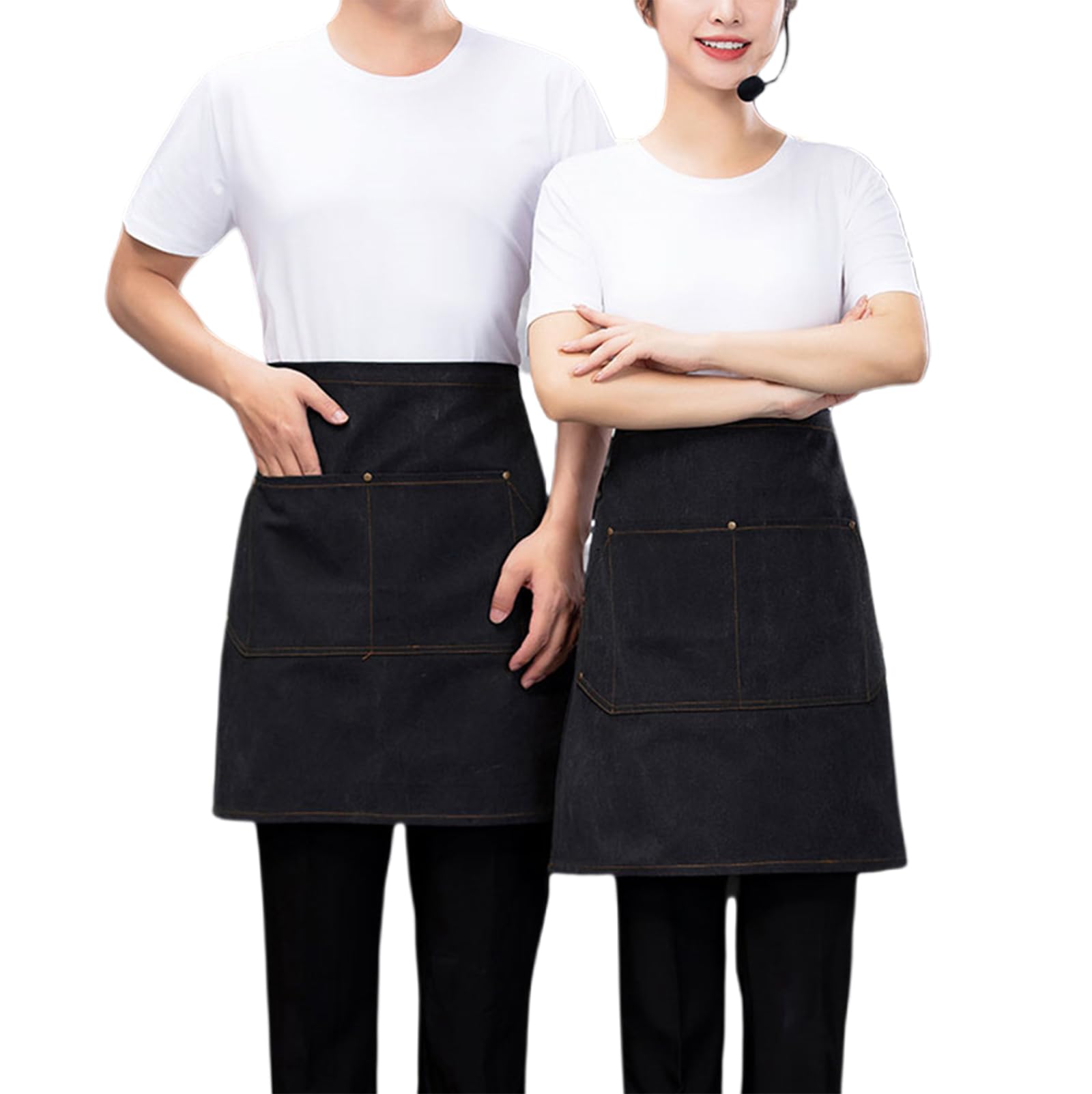 2 Kochschürzen Restaurant Küche Arbeitskleidung Canvas Schürze mit Taschen for Kochen
