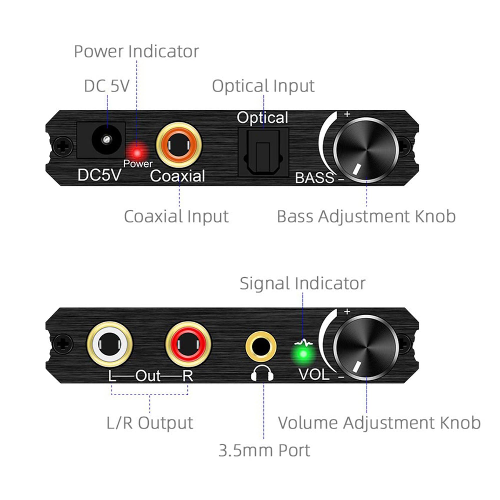 6X Convertitore Audio da Digitale Ad Analogico da 192 KHz con Regolazione dei e del Volume, Stereo Digitale SPDIF/Ottico/da Coassiale Ad Analogico