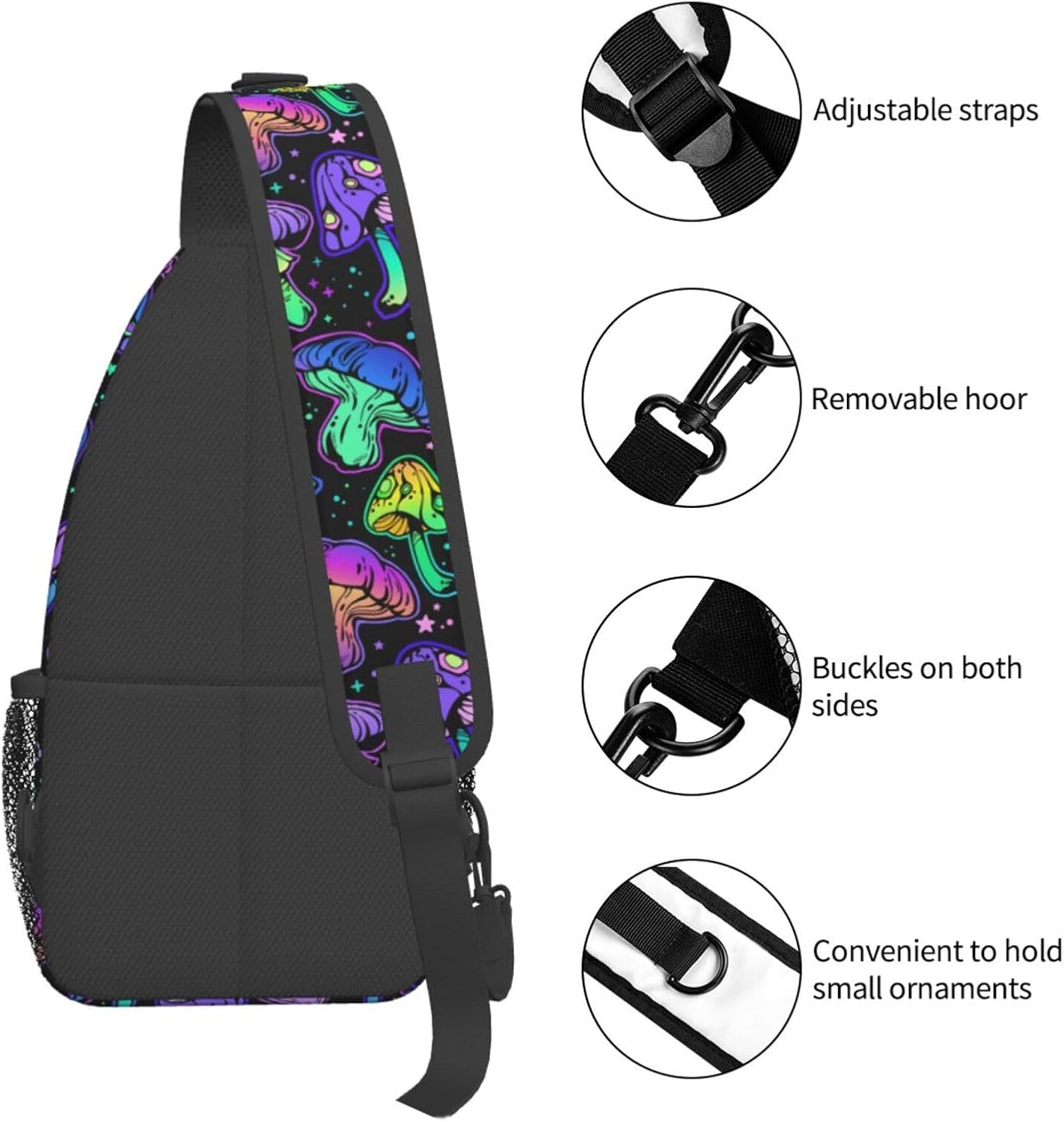Bright Mushrooms Sling Bag For Women Men Mushroom Backpack Crossbody Shoulder Bag Sling Backpack Chest Bag Travel Hiking Casual Sport Daypack - Image 5