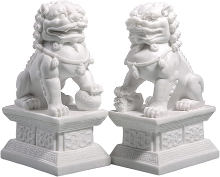 Foo Dogs Statues Pair, Chinese Fu Foo Dogs Guardian Lion Statues Beijing Lions Ornaments 2024 Feng Shui Home Decor Indoor Outdoor Ward Off Evil Energy Small