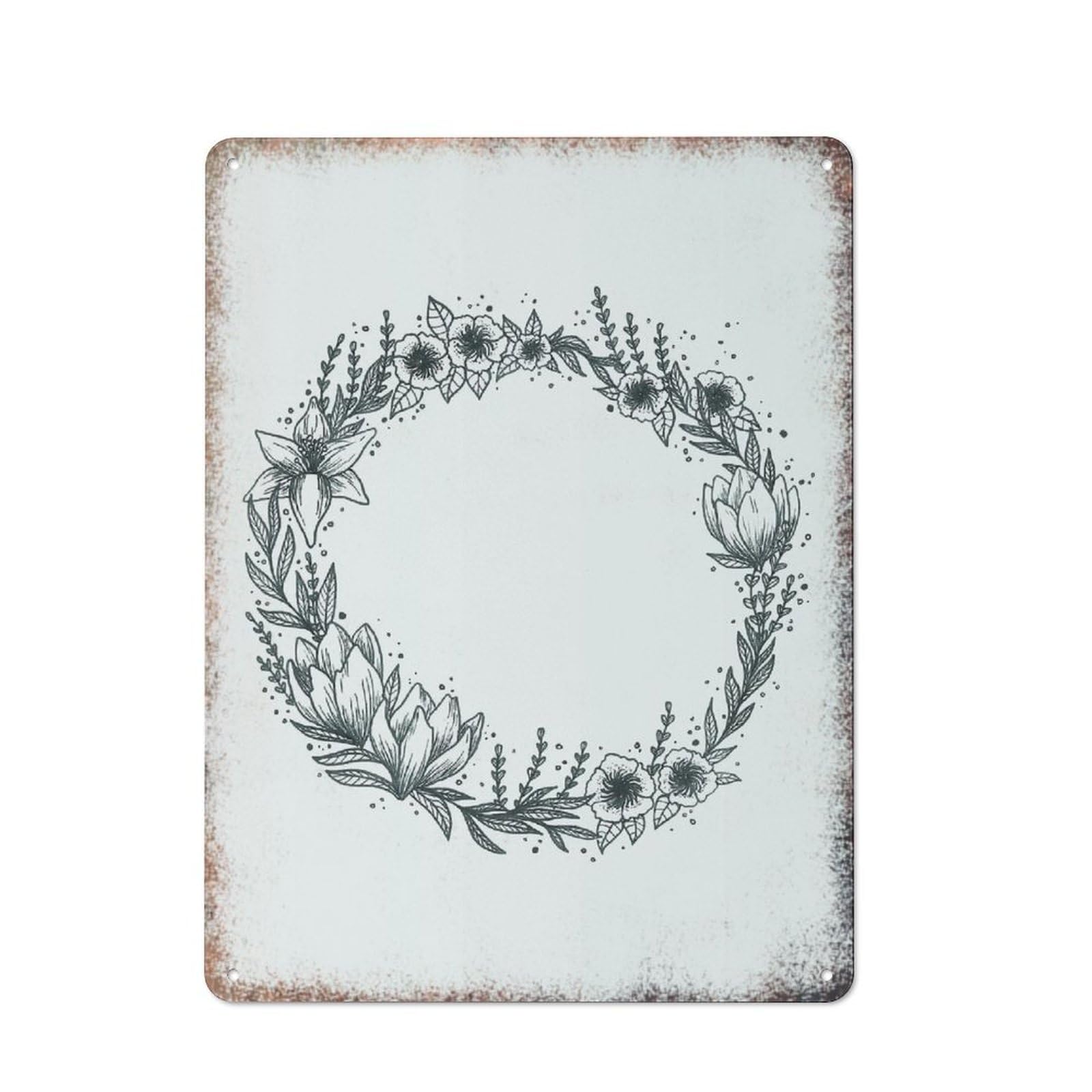 Wreath Fine Art Vintage Plaque, Minimalist Household Wall Decor, Yard Cafe Garage Elegant Sign,8x12 Inch